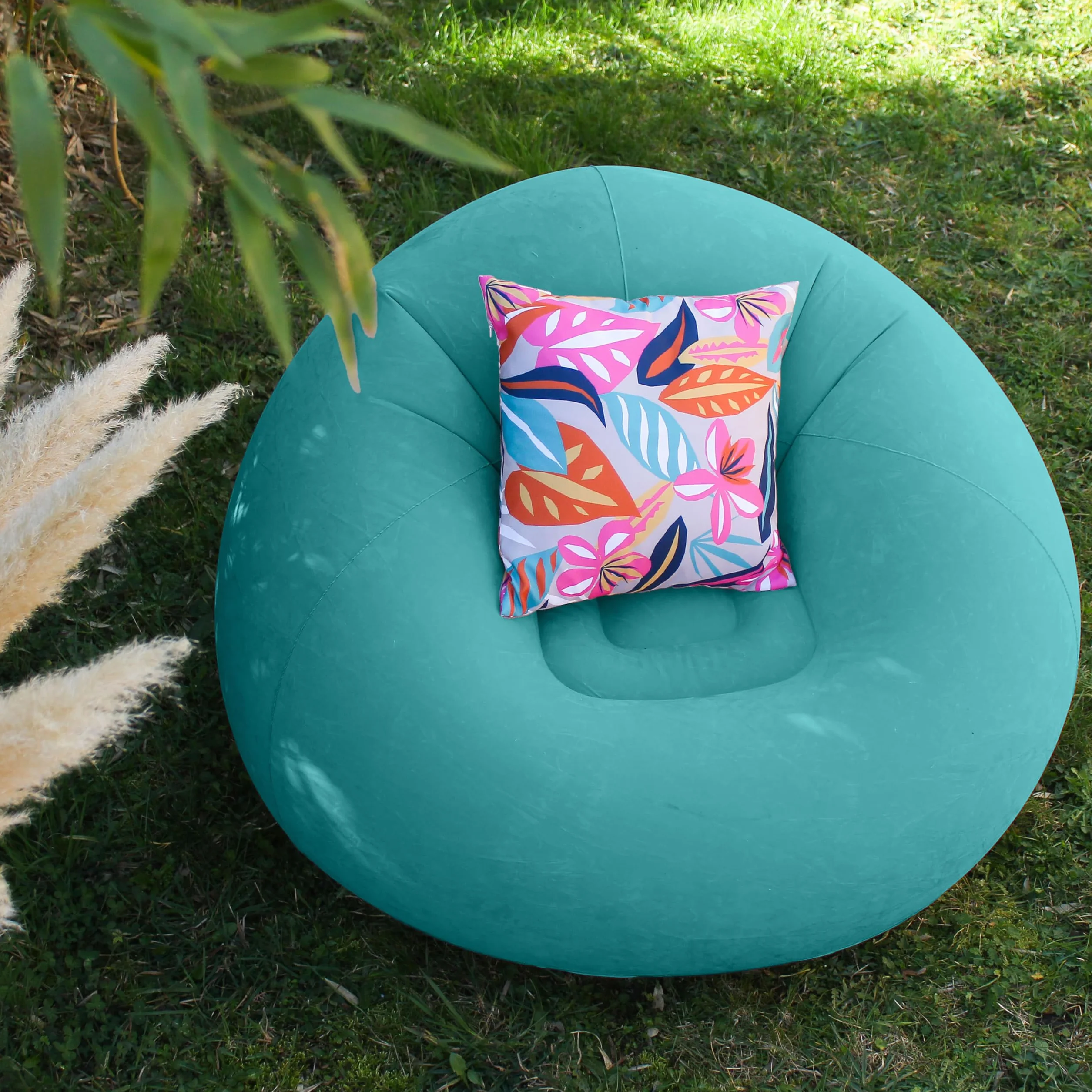 Poltrona da esterno gonfiabile 100 x 100 cm Turchese 100% PVC Flocké Collezione Giardino Costa