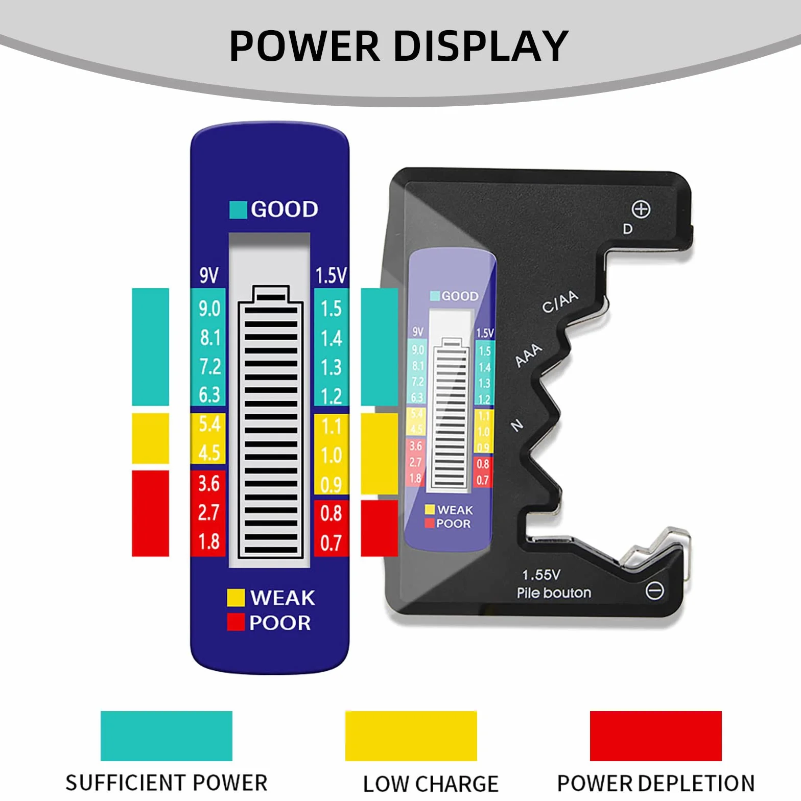 Tester della Batteria Universale con Display LCD Digitale per Batterie AA/AAA/C/D 1,5V-9V