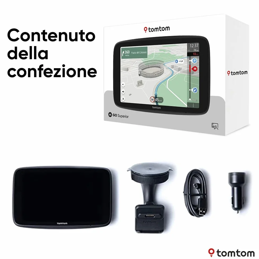 TomTom GO Superior Navigatore Satellitare 7" Auto Traffico Tutor Autovelox Mappe Mondo WiFi Parcheggi Prezzi Benzina