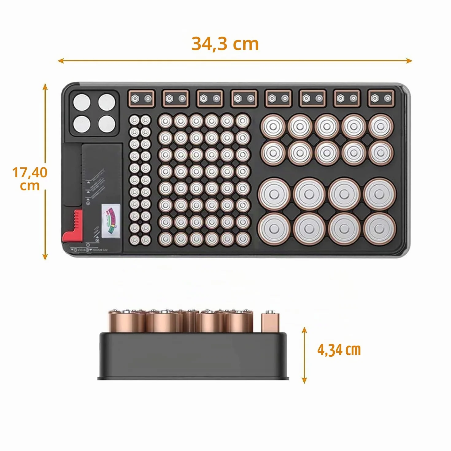 Organizzatore di Batteria 110 Slot per AAA AA 9V C D con Tester Rimovibile