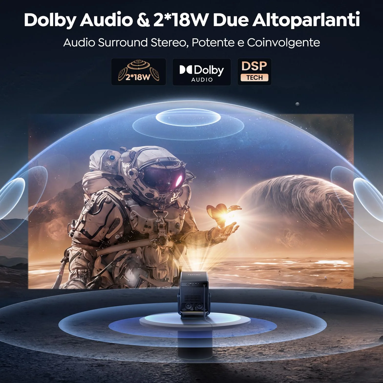 TOPTRO A2 Proiettore 4K 1400 ANSI Auto Focus Keystone Dolby Audio Bluetooth 5.4
