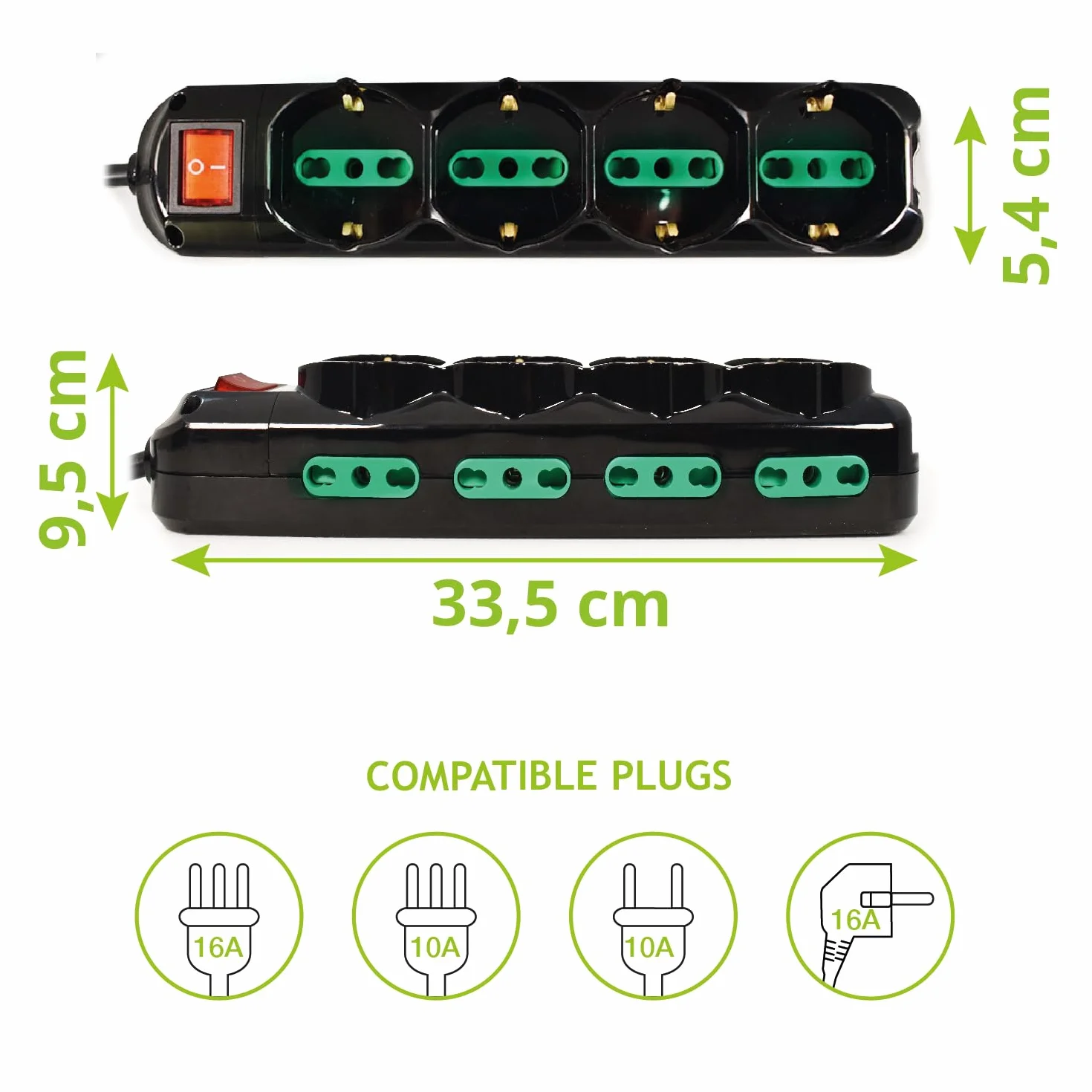 Tecnoware Multipresa Power Cleaner 12 4 Uscite Schuko Italia 8 Uscite 10/16A Cavo 1,5m Nero
