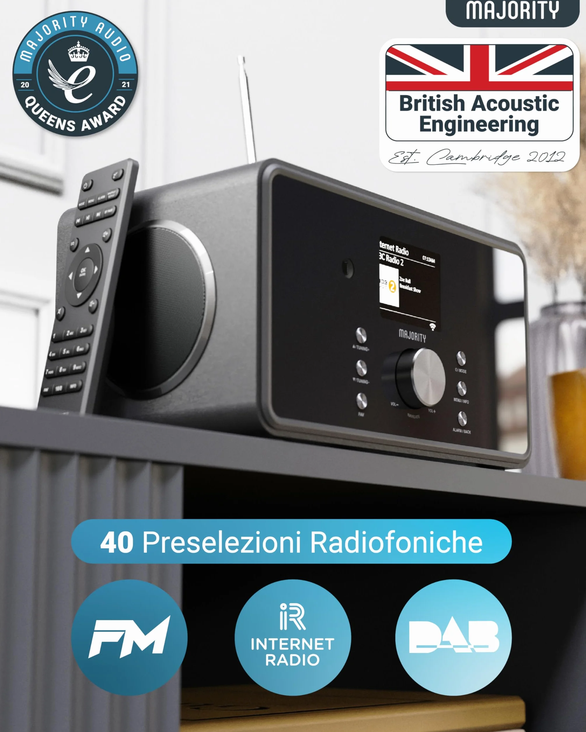Majority Bard Radio DAB+ WiFi Bluetooth Subwoofer 2.1 Internet Radio Digitale Spotify Connect FM