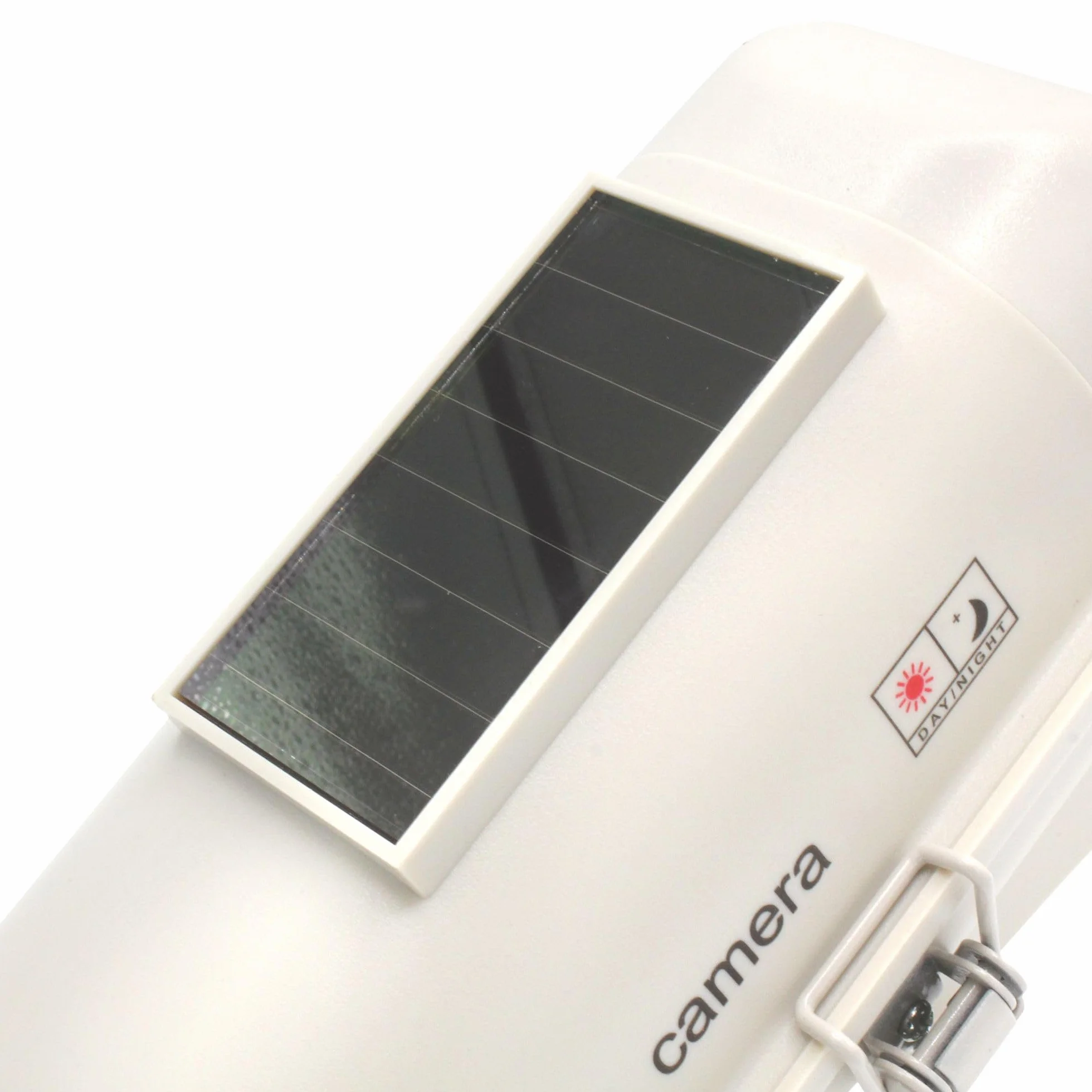 Fishtec Telecamera Finta da Esterno CCTV con LED Lampeggiante e Pannello Solare Bianco