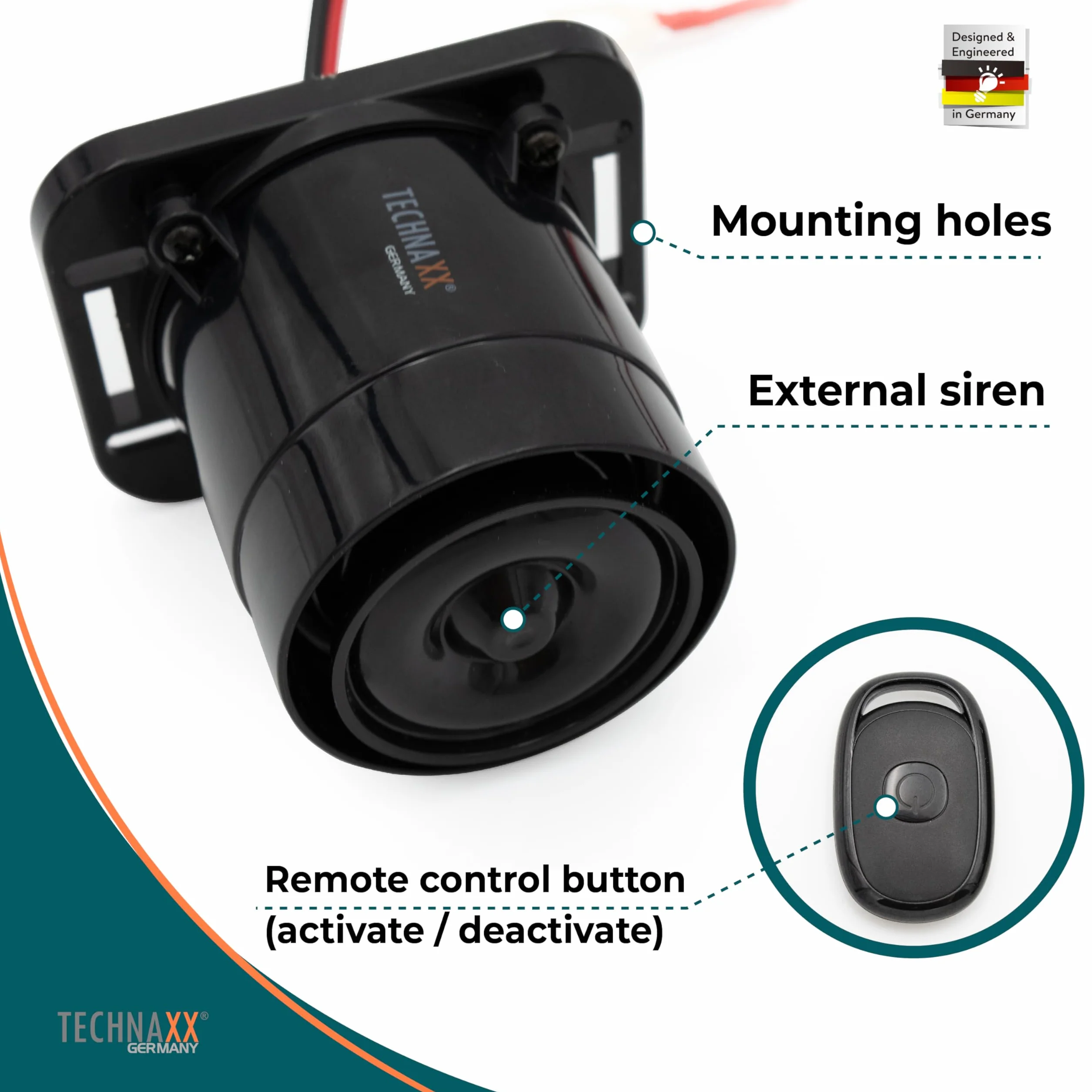 Technaxx Allarme auto con sensore di movimento PIR 105 dB – Sistema di sicurezza veicoli telecomando TX-168