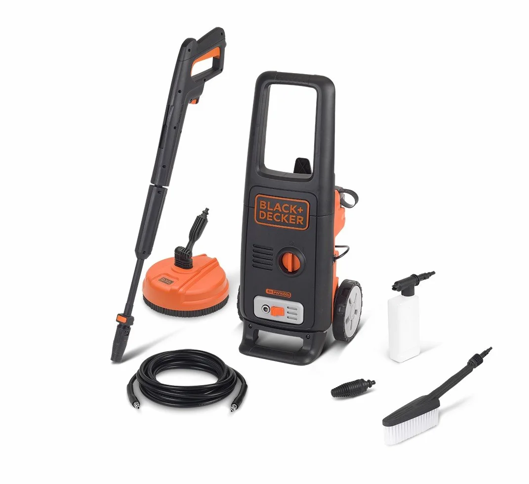 BLACK+DECKER Idropulitrice ad Alta Pressione BXPW1600PE con Patio Cleaner e Spazzola Fissa (1600 W, 125 bar, 420 l/h)