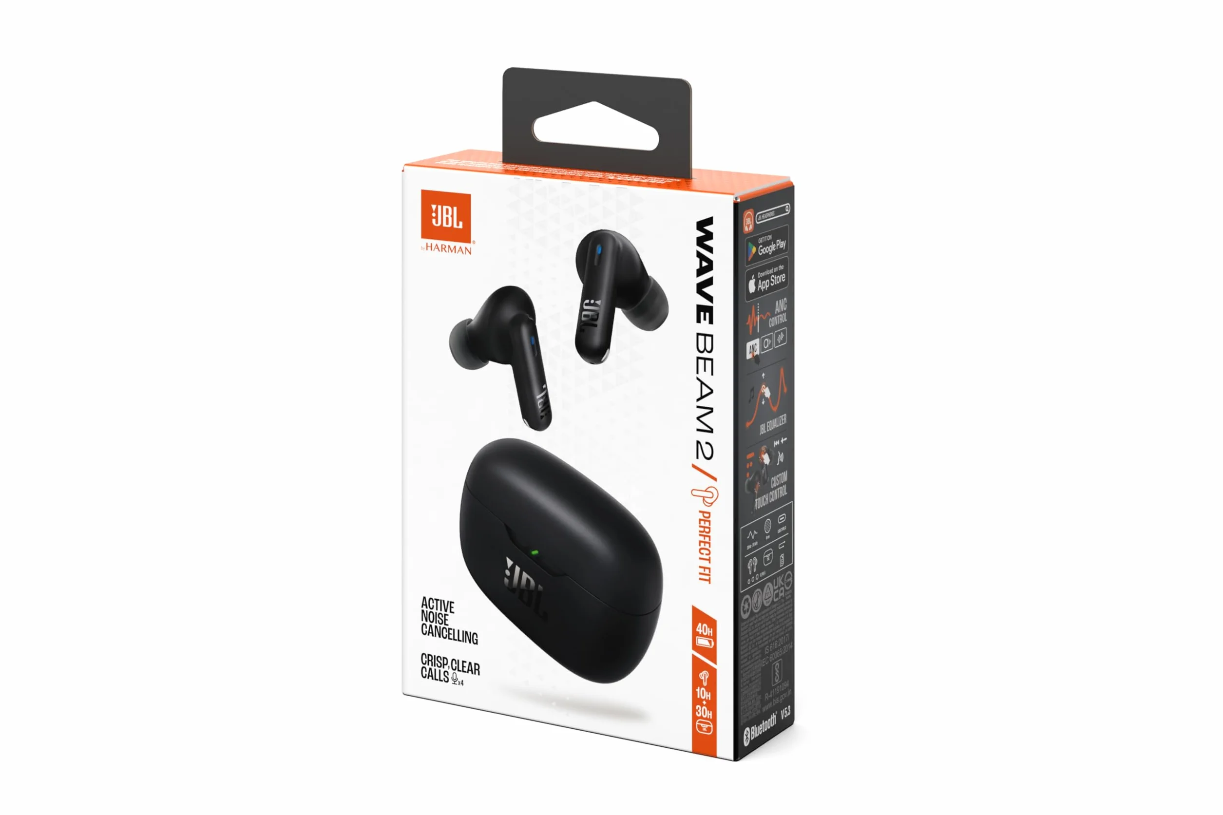JBL Wave Beam 2 True Wireless Bluetooth Auricolari Cancellazione del Rumore 40 Ore Autonomia Suono JBL Pure Bass Smart Ambient Multipoint Nero