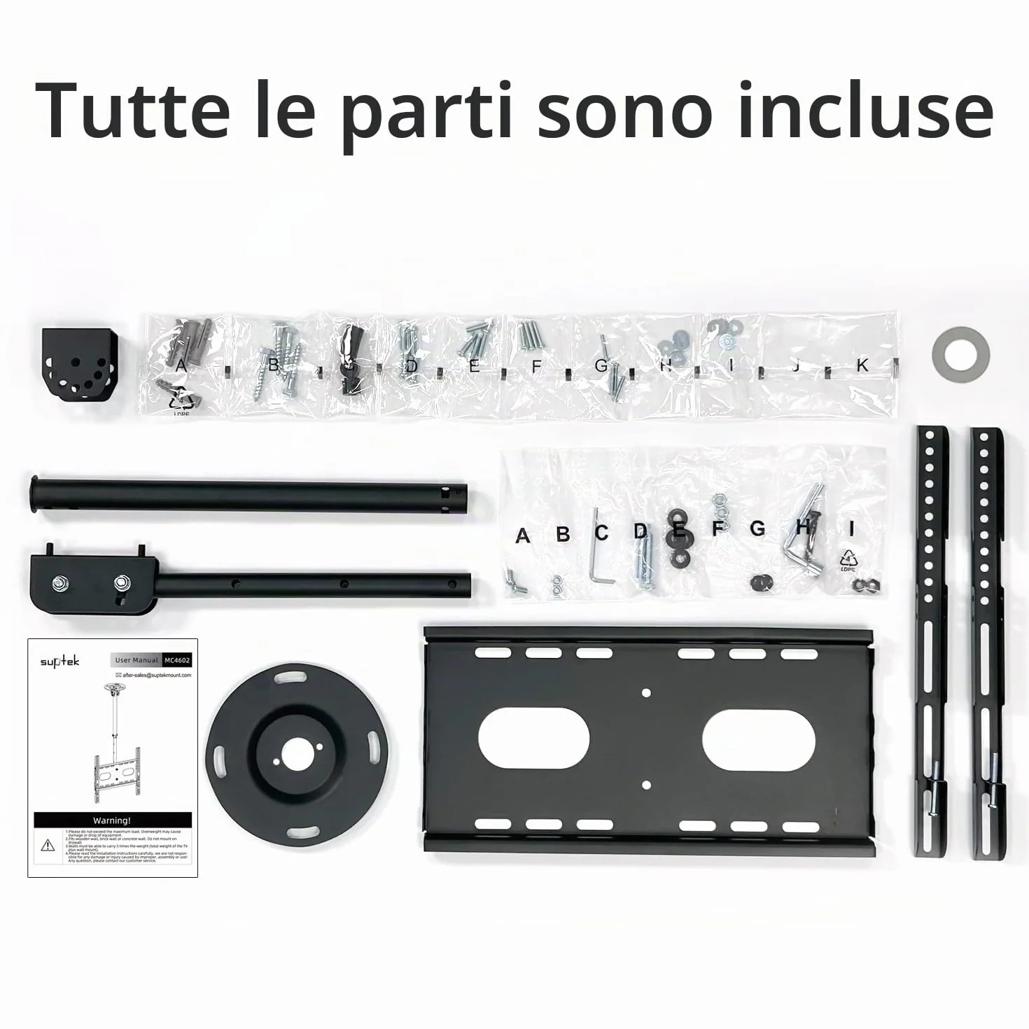 Suptek MC4602 Supporto TV Soffitto Regolabile 26-65 Pollici LCD LED Plasma