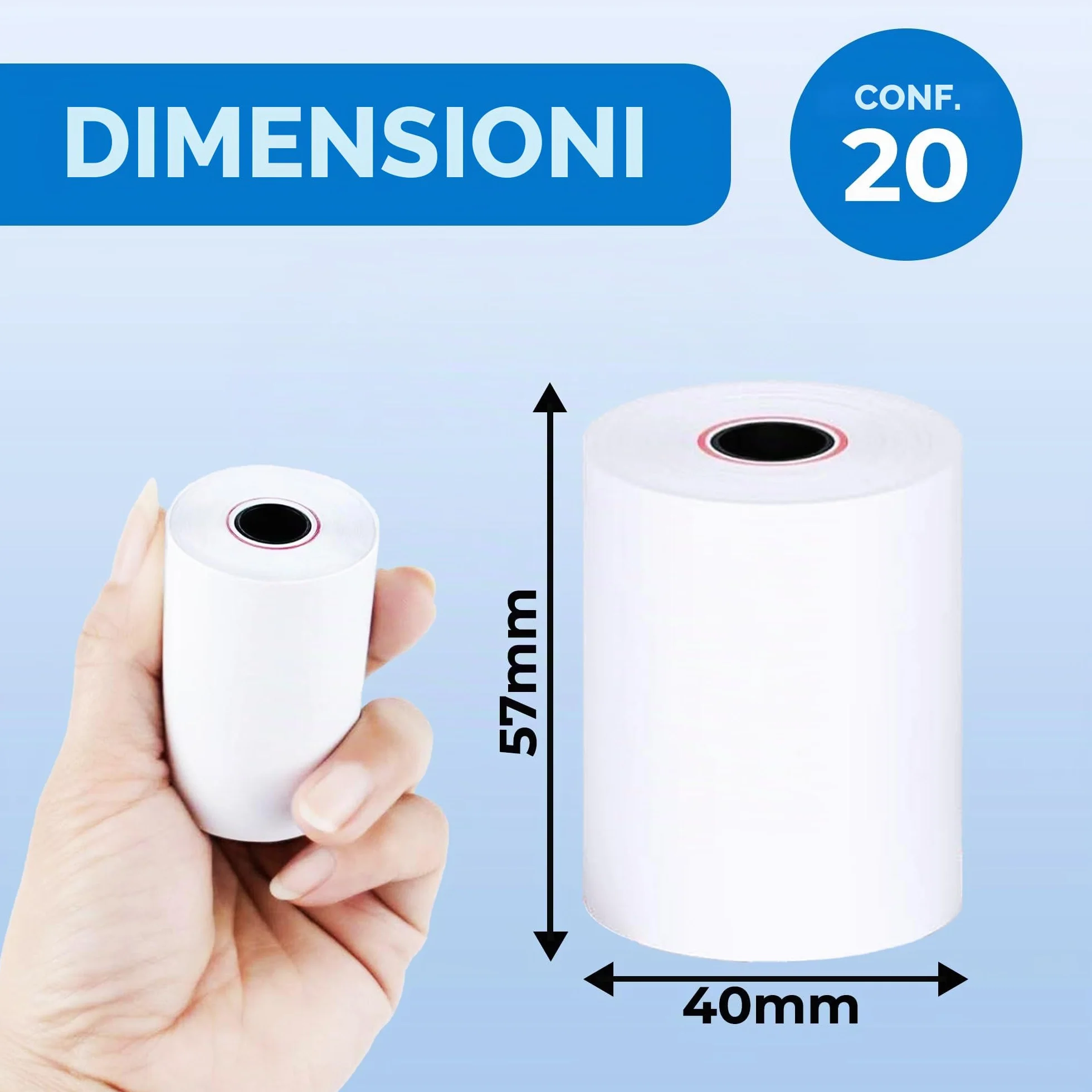 Double Dragon Rotolo di ricevuta termica 57 x 40 mm per POS EPOS registratore di cassa Confezione da 20