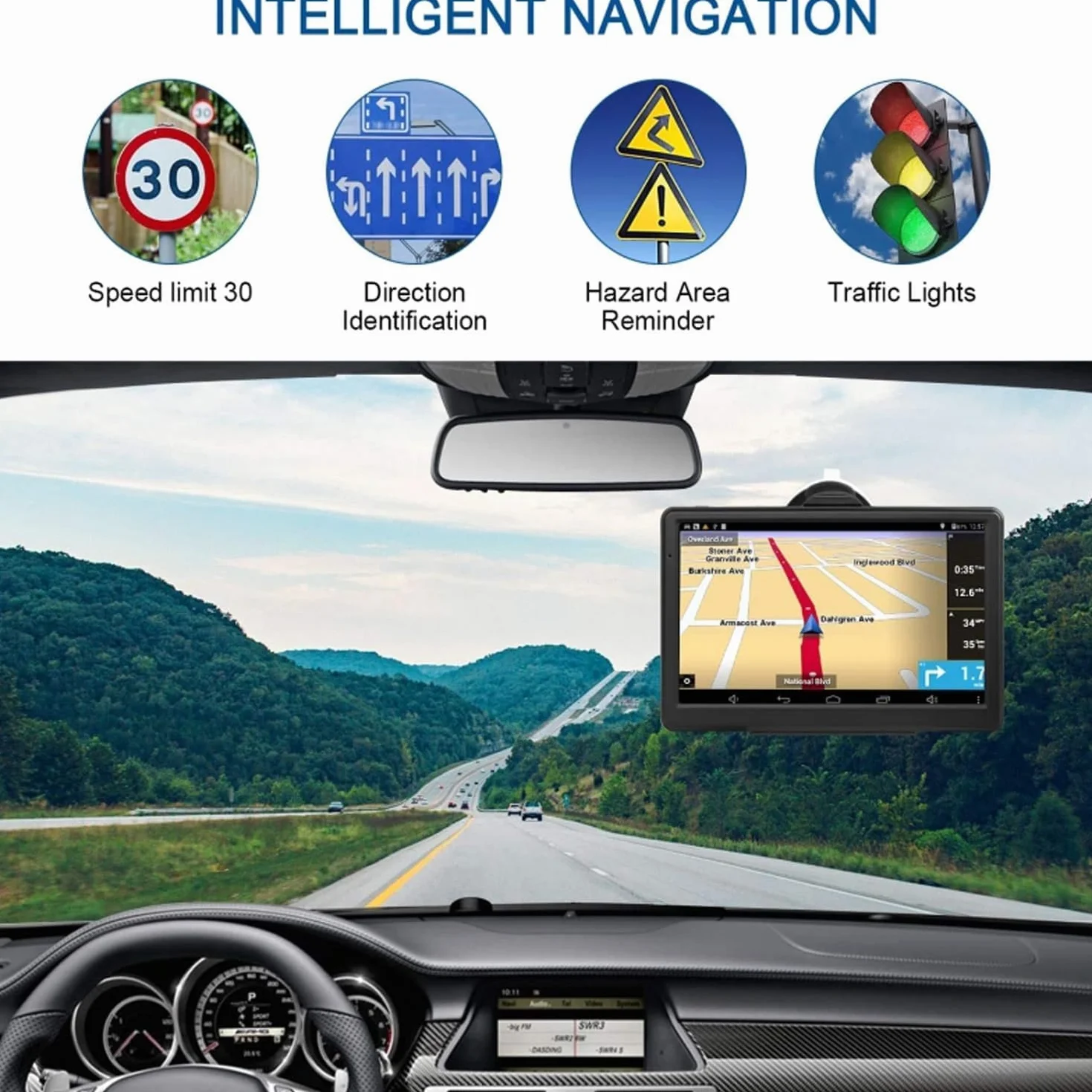 Navigatore GPS 5 Pollici Satellitare con POI Avviso Guida Vocale Aggiornamento UE Auto Camion