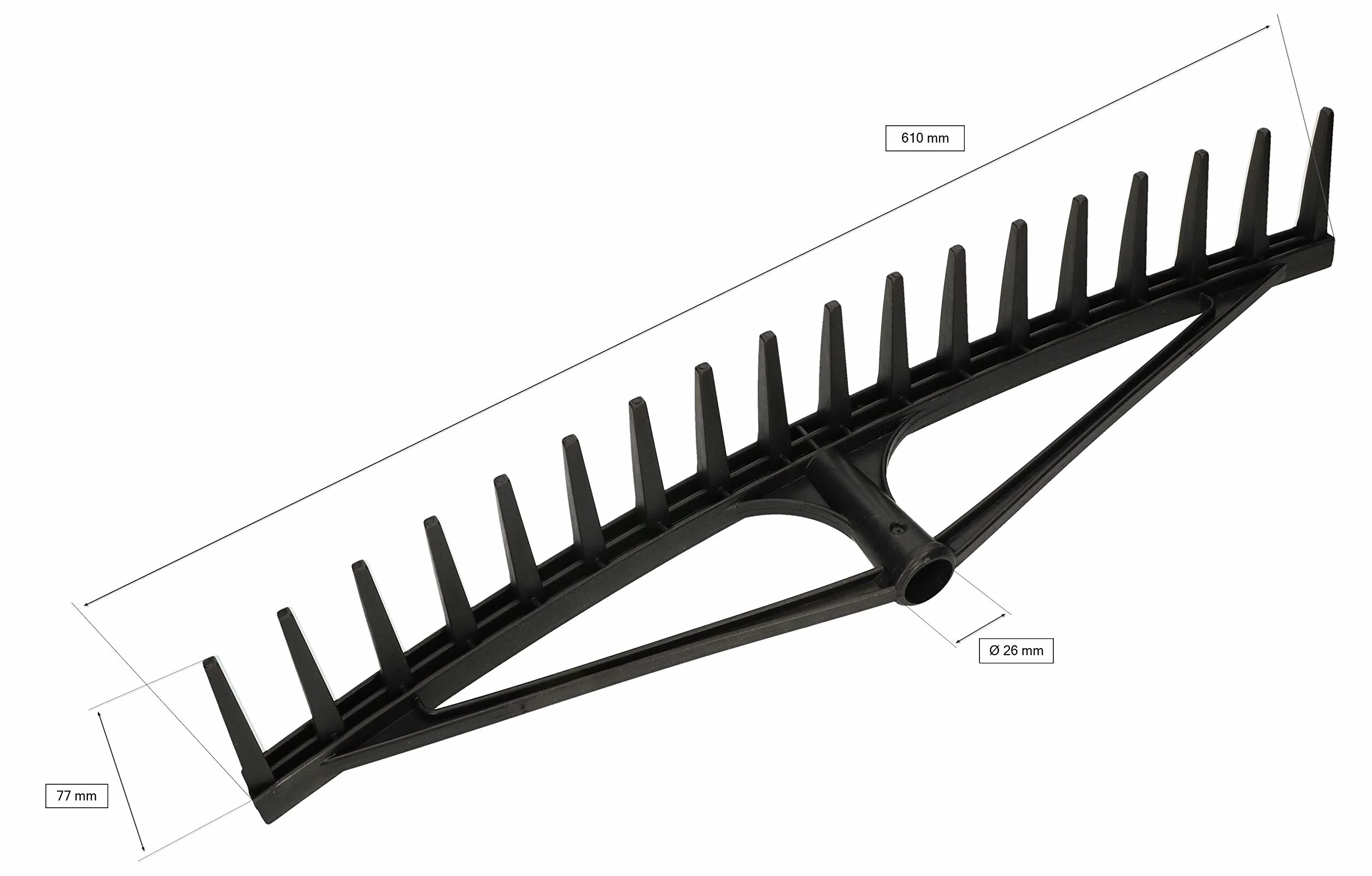 KOTARBAU® Rastrello per Foglie - Rastrello Giardino - Plastica - 61 cm - Nero - 18 Denti - per Erba Fieno - Senza Manico - Leggero Resistente