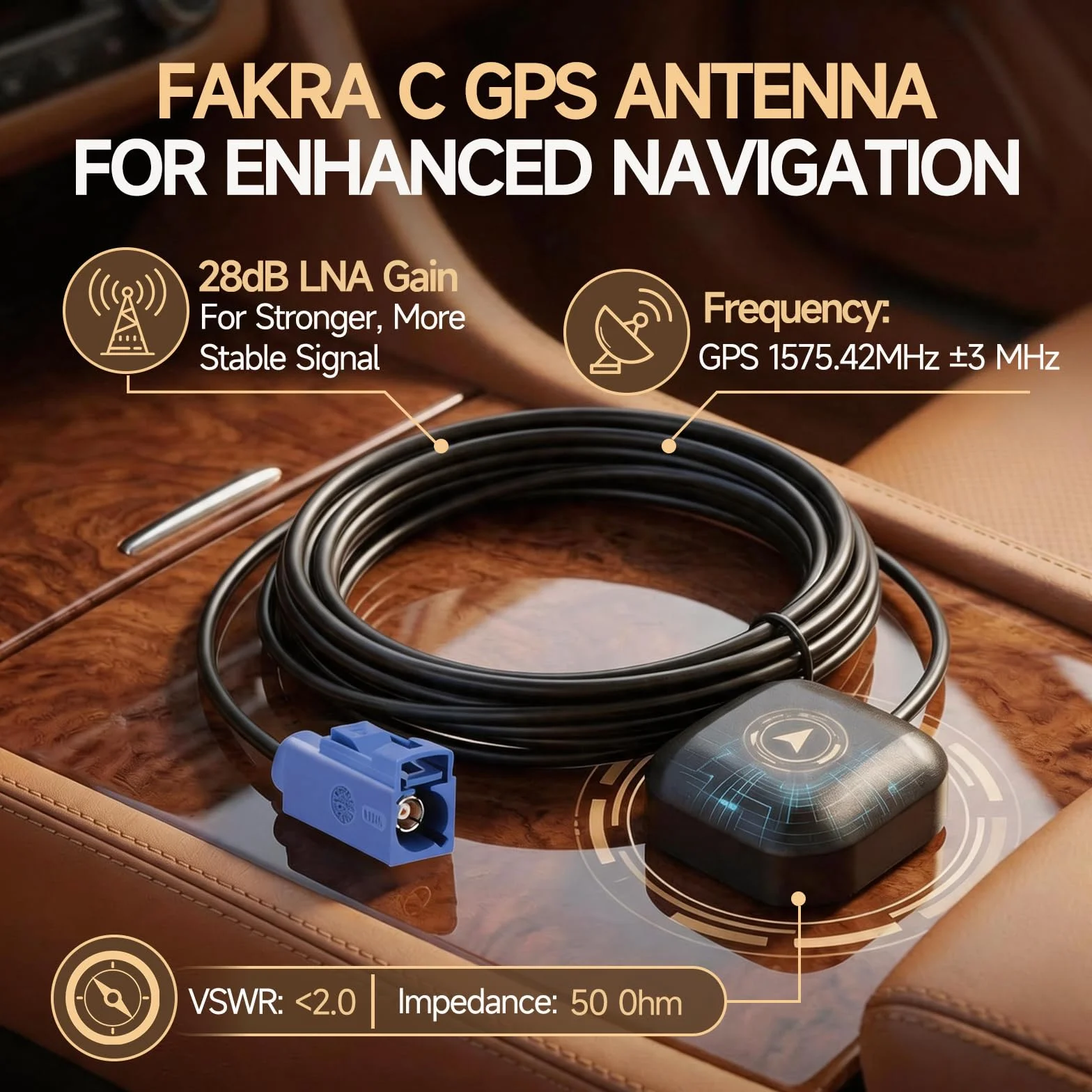 Bingfu Antenna GPS Auto Fakra C Base Magnetica Attiva per Radio Modulo Navigazione