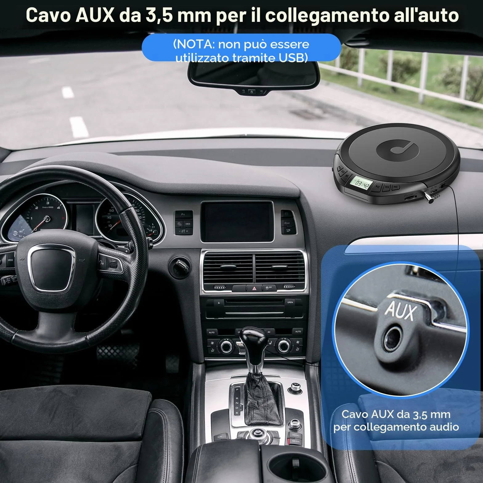 Lettore CD Portatile HiFi con Cuffie Display LCD Anti-Skip
