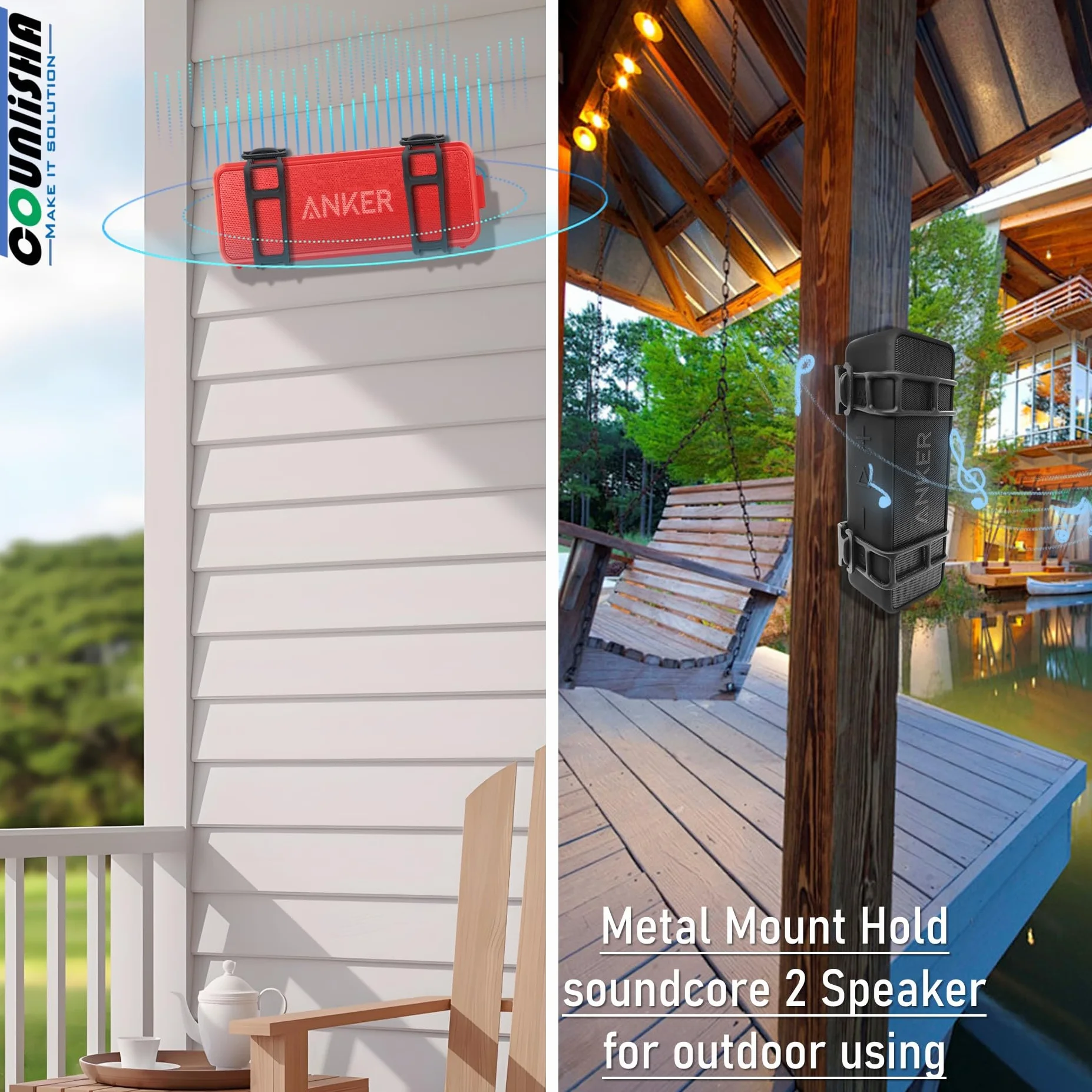 Anker Soundcore 2 Supporto da parete in metallo per altoparlante Bluetooth portatile con cinghie in silicone regolabili