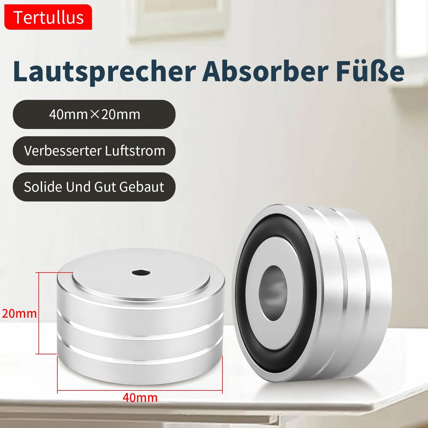 Tertullus 4 piedini HiFi in alluminio 40 mm × 20 mm Silver ammortizzatore vibrazioni per giradischi subwoofer