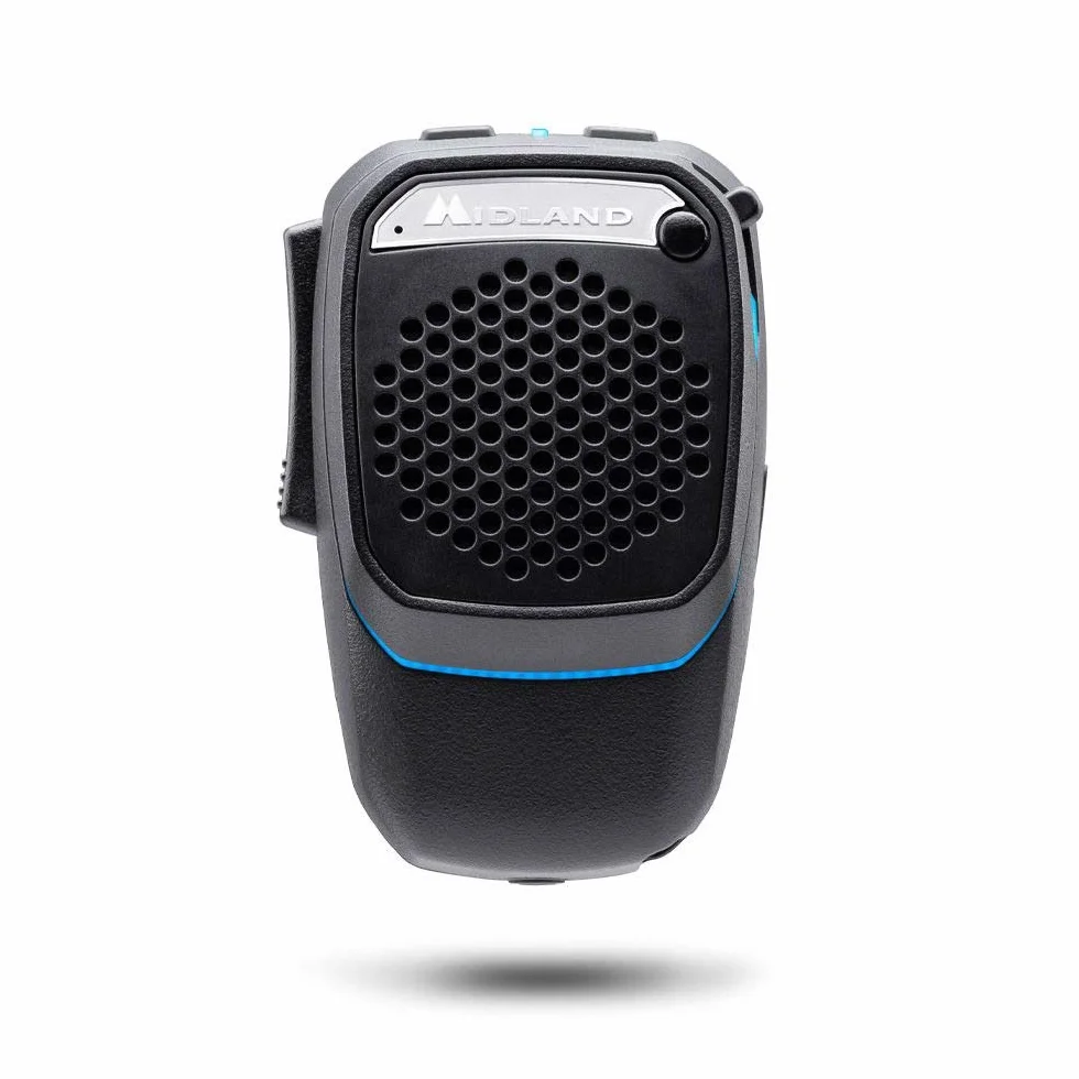 Midland Microfono Wireless Bluetooth Dual Mike CB Talk Vivavoce Camion Auto Camper Analogica Digitale Altoparlante Super Bass 3W DSP Supporto Light Ring
