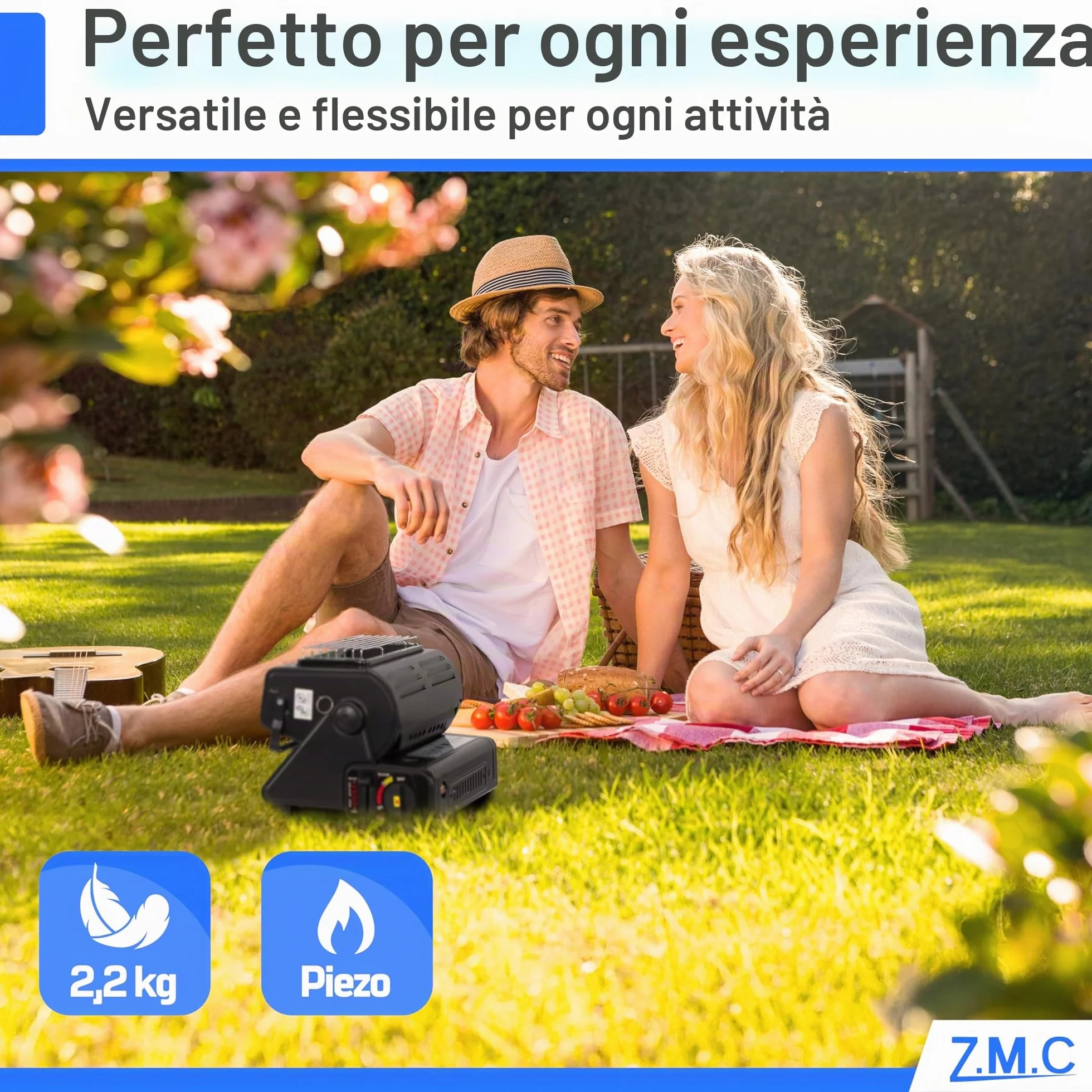 Z. M.C 2-in-1 Riscaldamento a Gas e Fornello a Gas con LPG Collegamento + 4 Cartucce di Gas 227g, Campeggio Riscaldamento 1,3 kW, Stufa per Esterno con Bruciatore Piezo