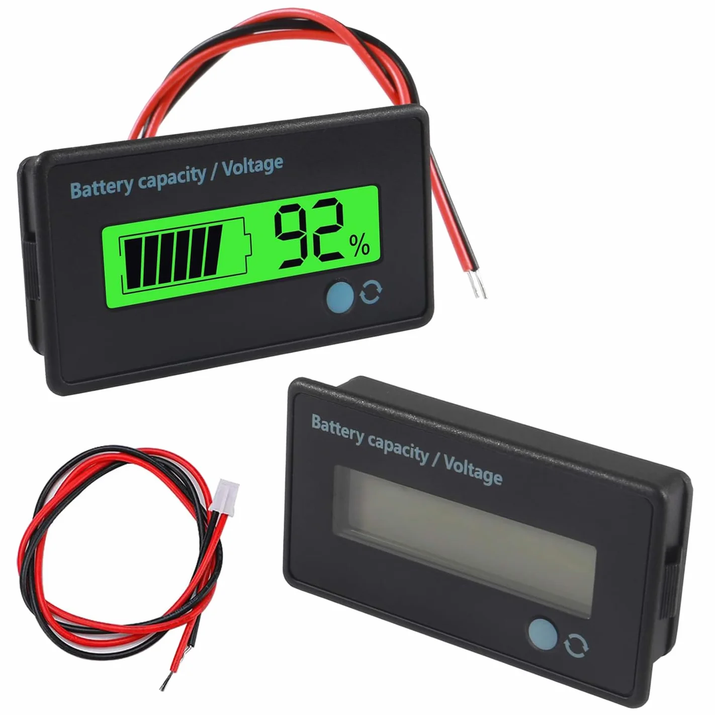 Misuratore di Batteria DC 12V-84V Indicatore di Tensione Capacità LCD Digitale Verde 2 Pezzi