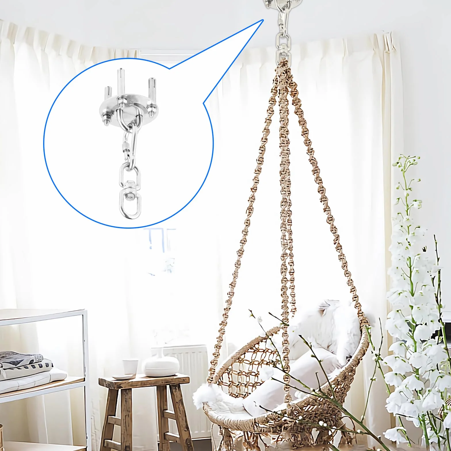 Gancio Soffitto in Acciaio Inox - Fino A 450KG con Rotazione A 360° - Gancio per Carico Pesante - per Sospensione