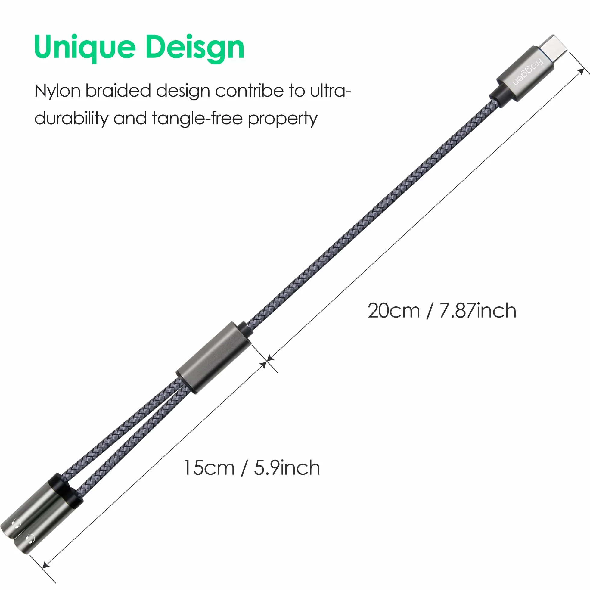 Adattatore splitter jack USB C a doppio ingresso 3,5 mm per cuffie Aux compatibile con Pad Pro 2020, Galaxy S20+ Note 20, Pixel 4 XL, OnePlus 8T, P40/P30 Pro