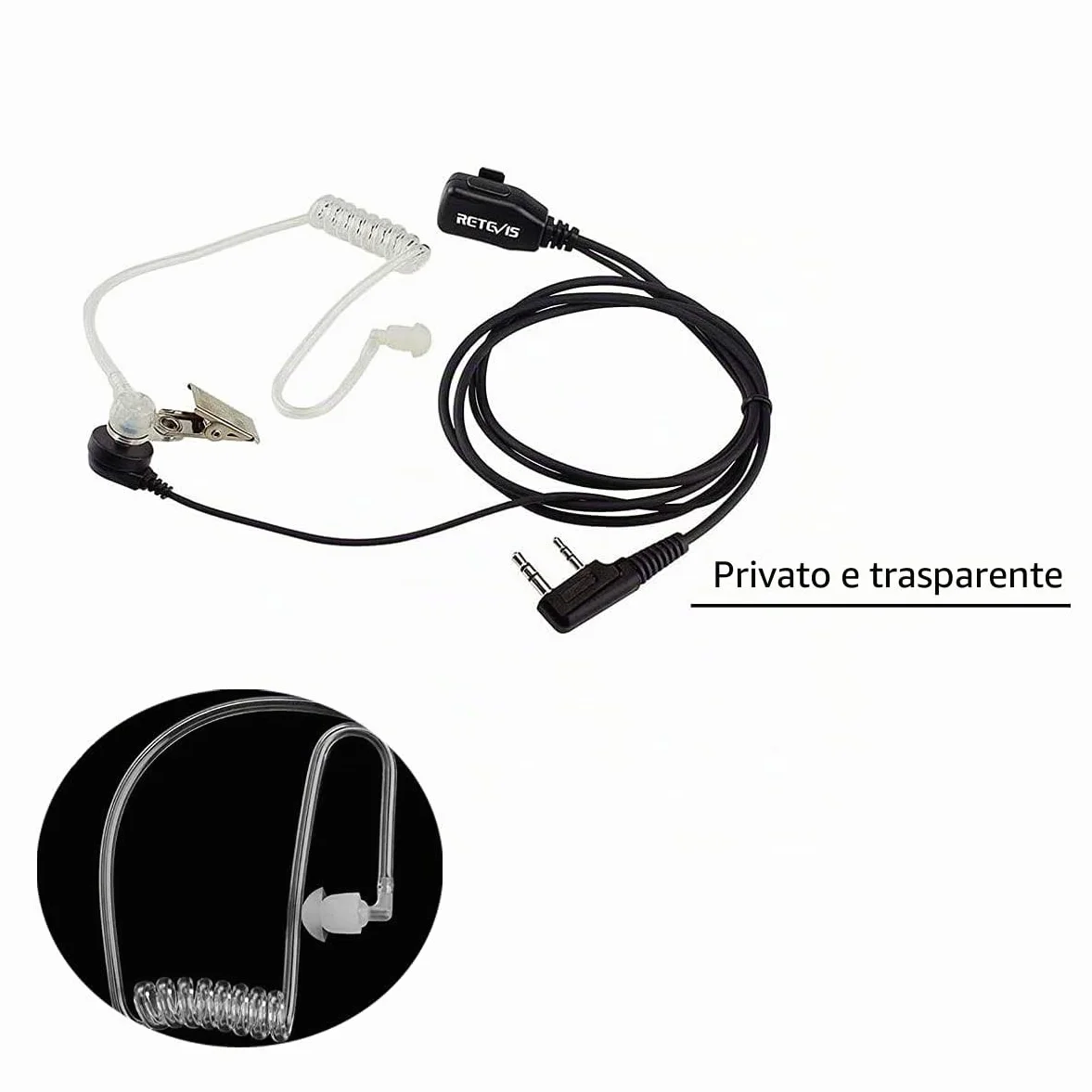 Retevis Cuffie Walkie Talkie 2 Pin Auricolare con Tubo Acustico Trasparente Compatibile RT24 RT22 RT27 RT5 H777 Baofeng UV-5R BF-888S