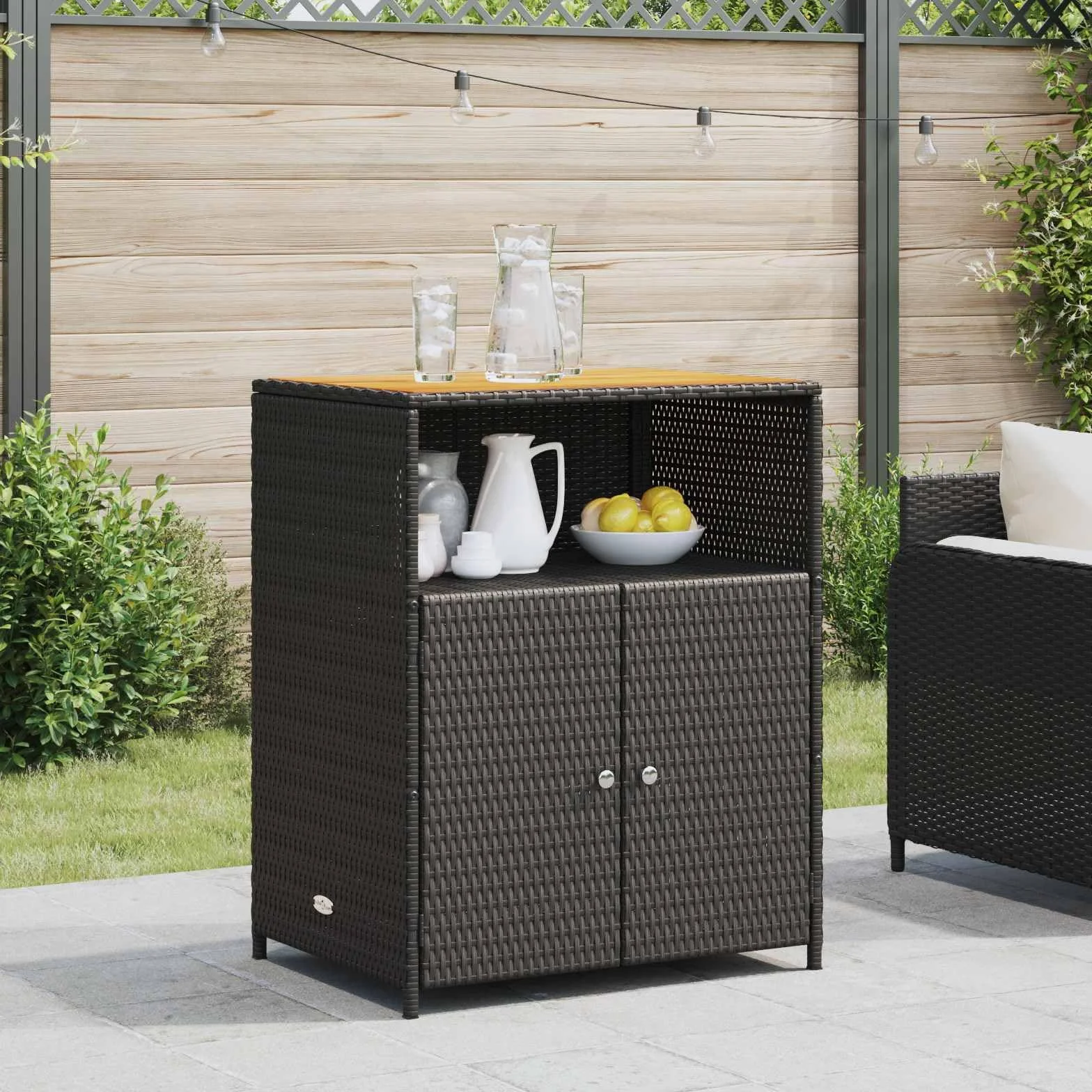 vidaXL Armadietto da Giardino Nero 70 x 50 x 87 cm Poliestere e Rattan Resistente per Esterni