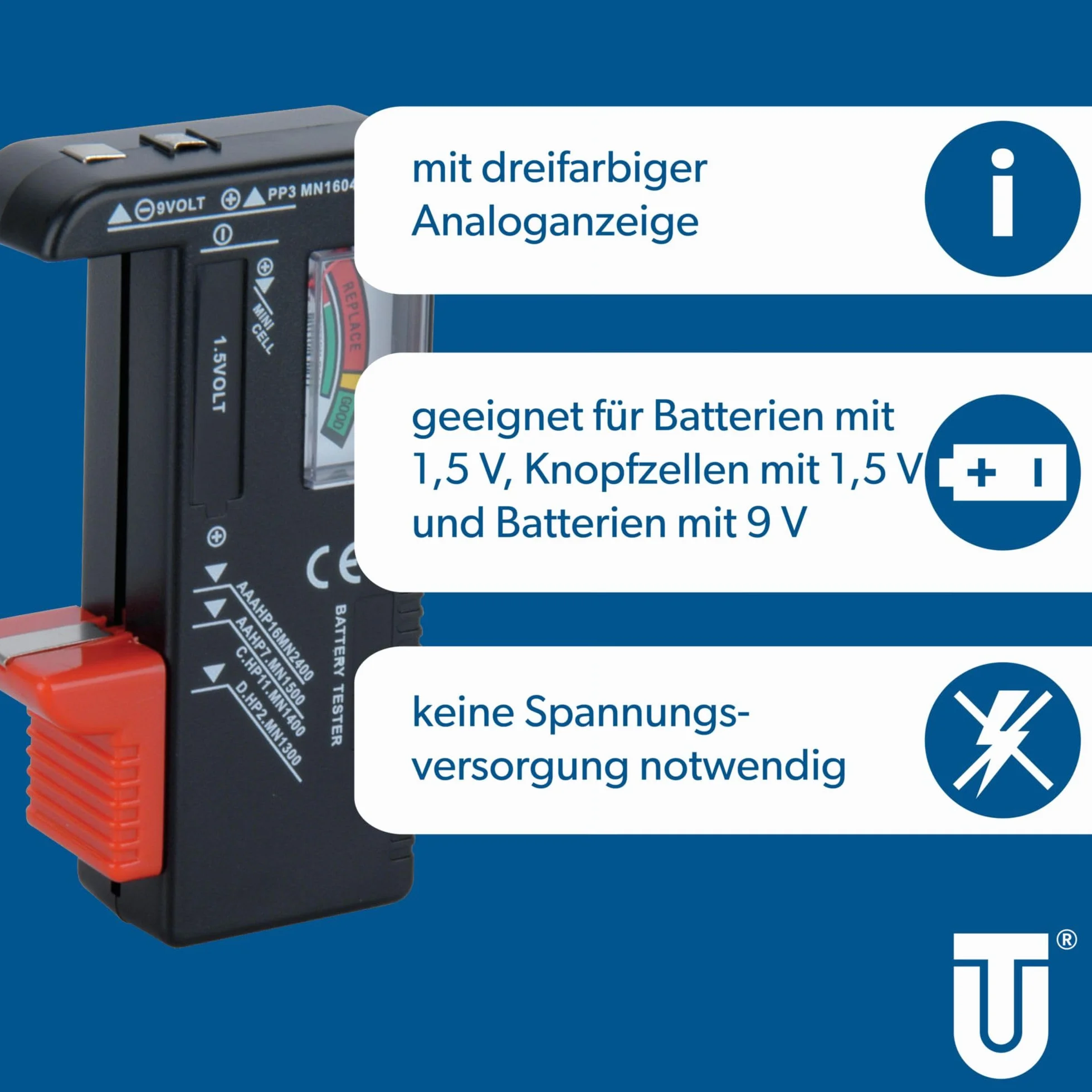 Unitec Tester universale per batterie 1,5 V/9 V