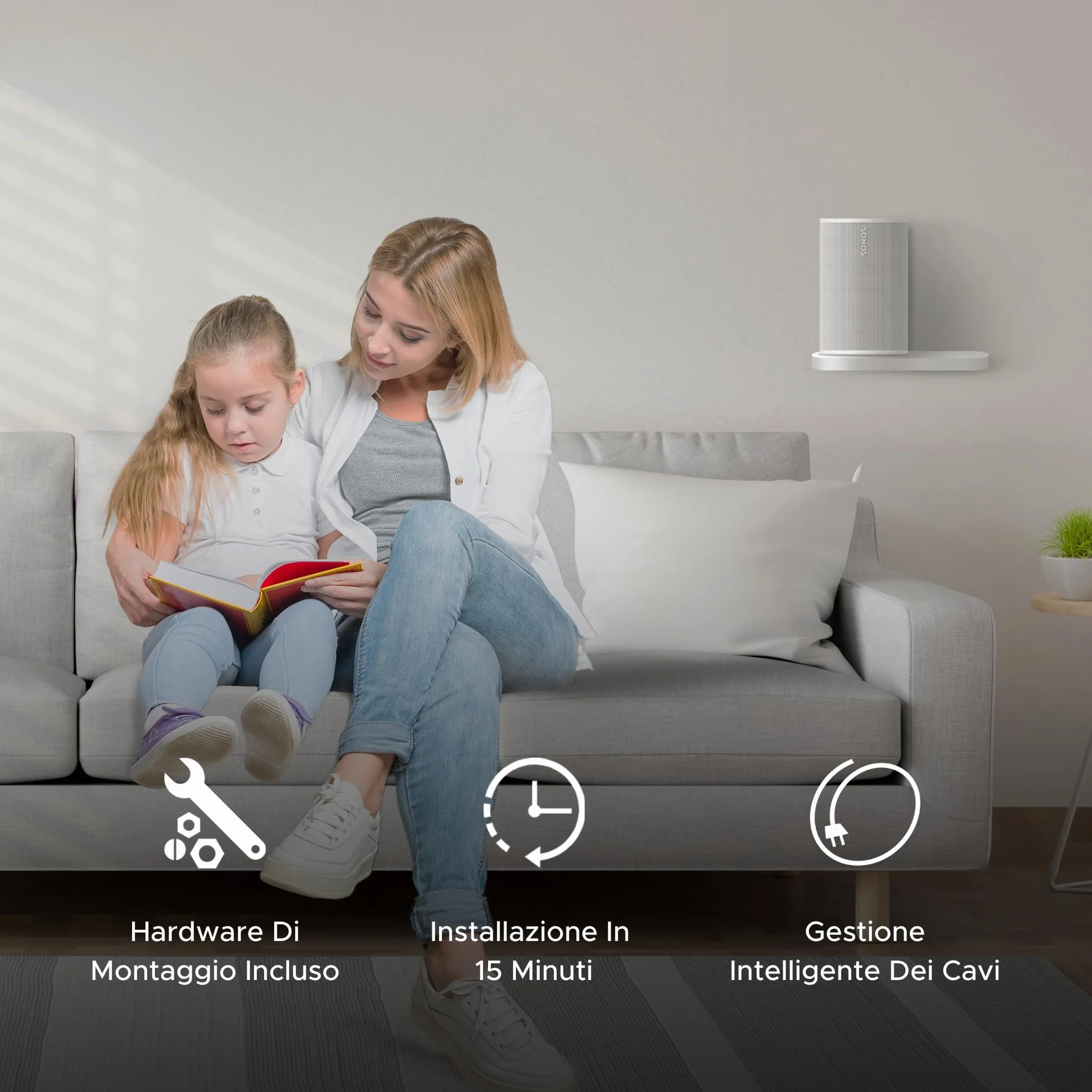 Supporto a Mensola da Parete ERA 100 Bianco per Sonos ERA100 & ERA 100 SL, Singolo, Gestione Cavi