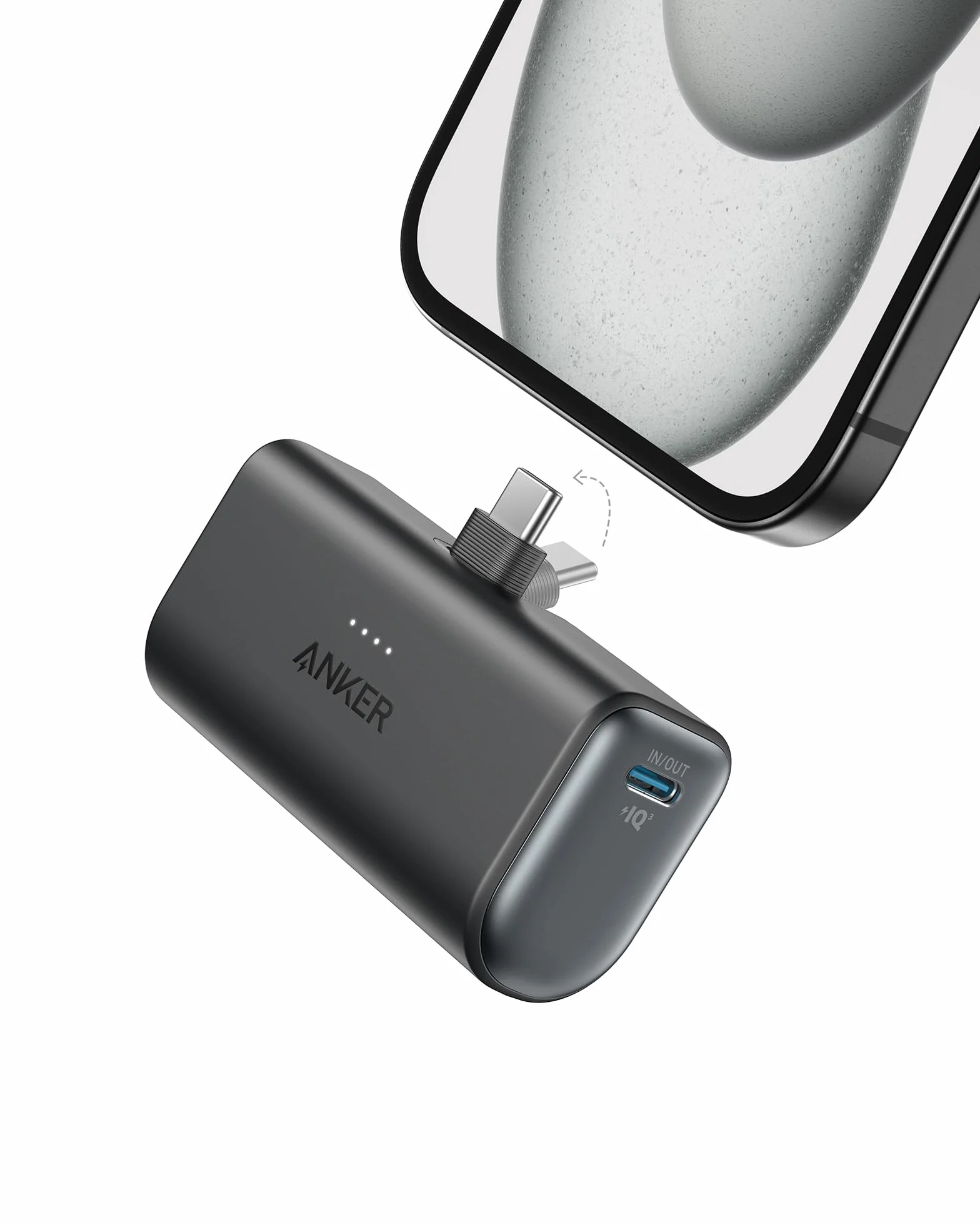 Anker Nano Power Bank 5000 mAh 22,5 W USB C Pieghevole Integrato Ricarica Rapida per iPhone 17 Pro Max/16-12, Samsung S25 Ultra, Huawei, iPad Nero
