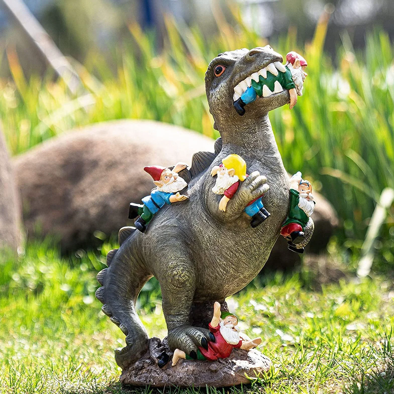 ornamenti da giardino di dinosauri all'aperto, statua in resina da 24 cm x 14 cm x 10 cm per decorazione del cortile, regalo di compleanno per donne e uomini (S)'