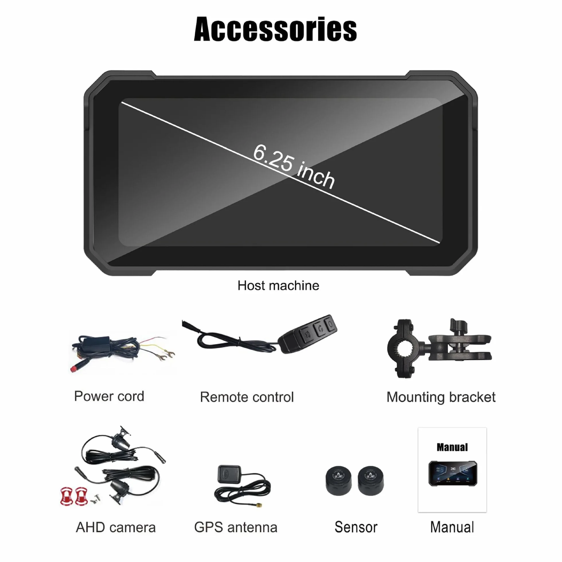 Navigatore GPS Moto 6,2 Pollici Doppia Fotocamera CarPlay Wireless Android Auto Impermeabile IPX6 TPMS BT5.0