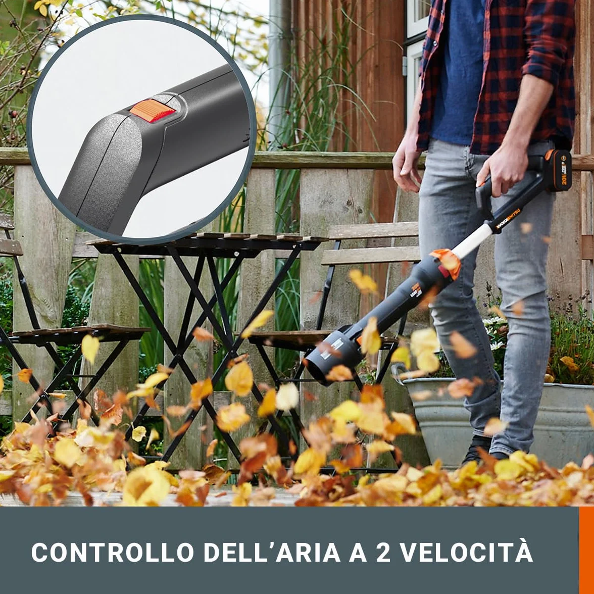 WORX Soffiatore a Batteria 20V WG543E.9 Brushless Potente Leggero e Pratico Batteria e Caricatore non inclusi