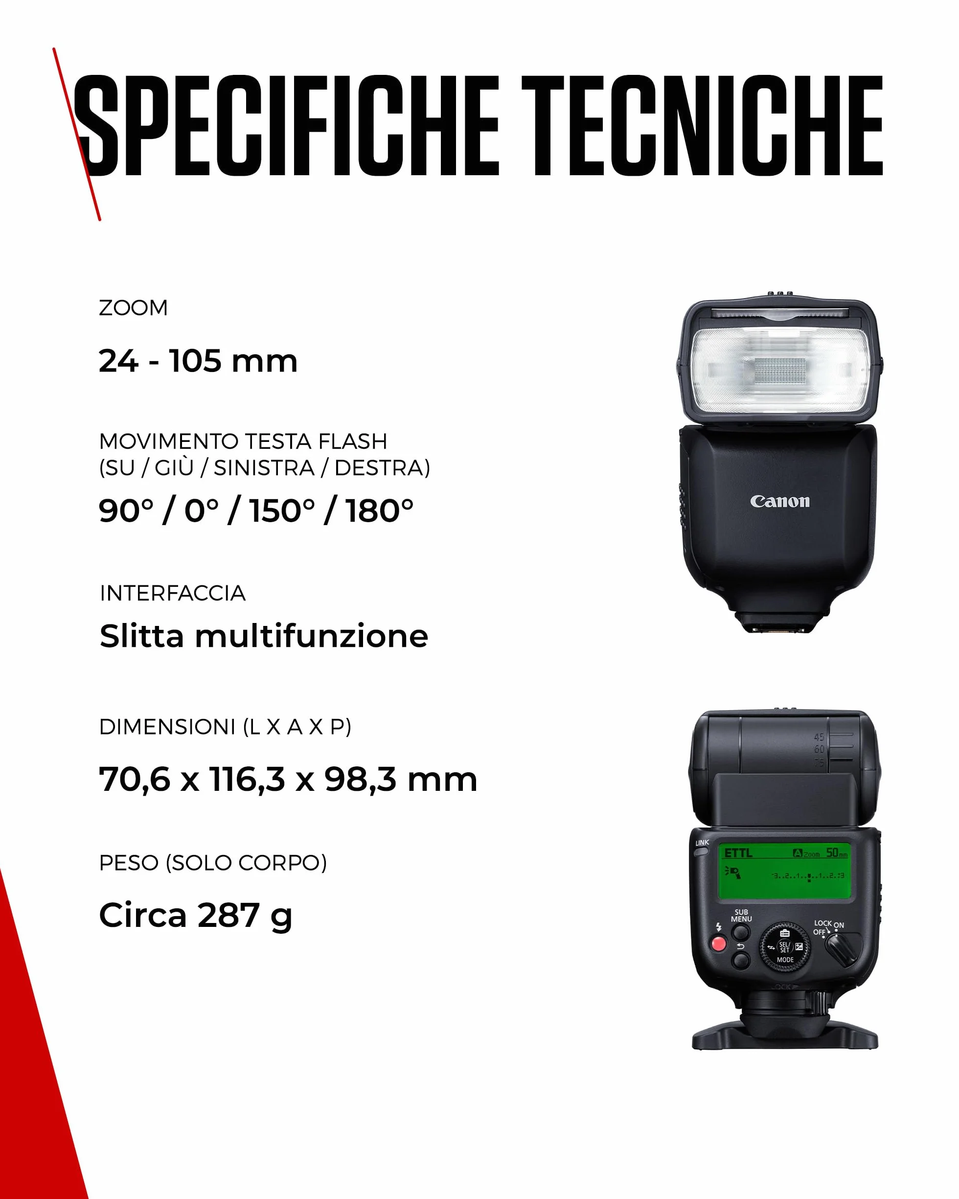 Canon Speedlite EL-10 Flash con E-TTL II, gamma 1/1-1/1024, attacco multifunzione, leggero