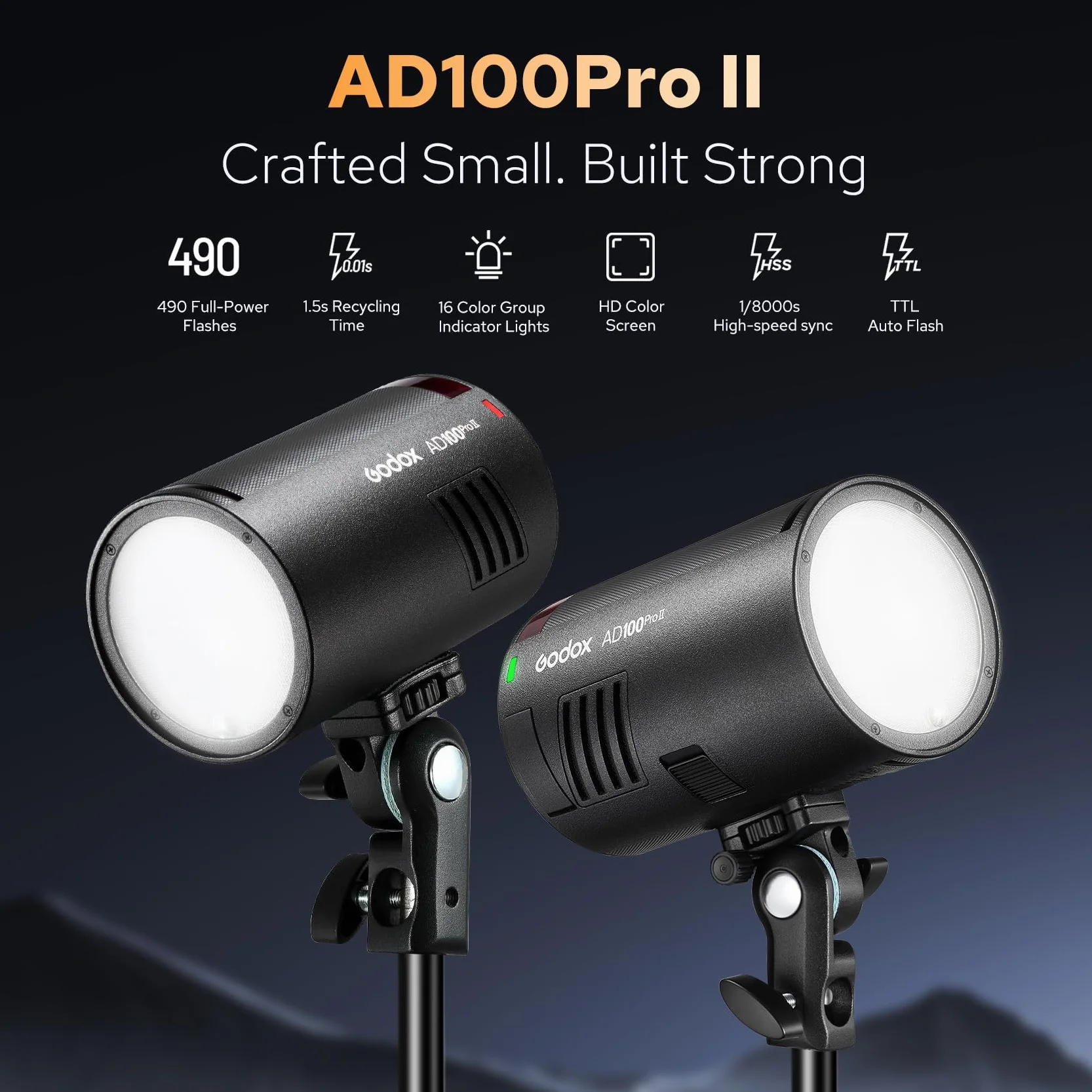 GODOX AD100ProII Pocket Flash Speedlite 100Ws TTL HSS 1/8000s 2,4GHz Strobe Light 0,01s-1,5s Riciclo LED 2W Batteria 7,2V 2850mAh