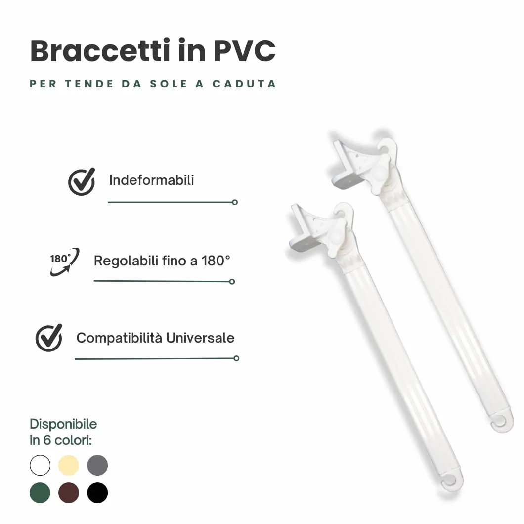 Braccetti per Tende da Sole Esterne in PVC Bianco 50 cm Regolabili 180° 1 Coppia