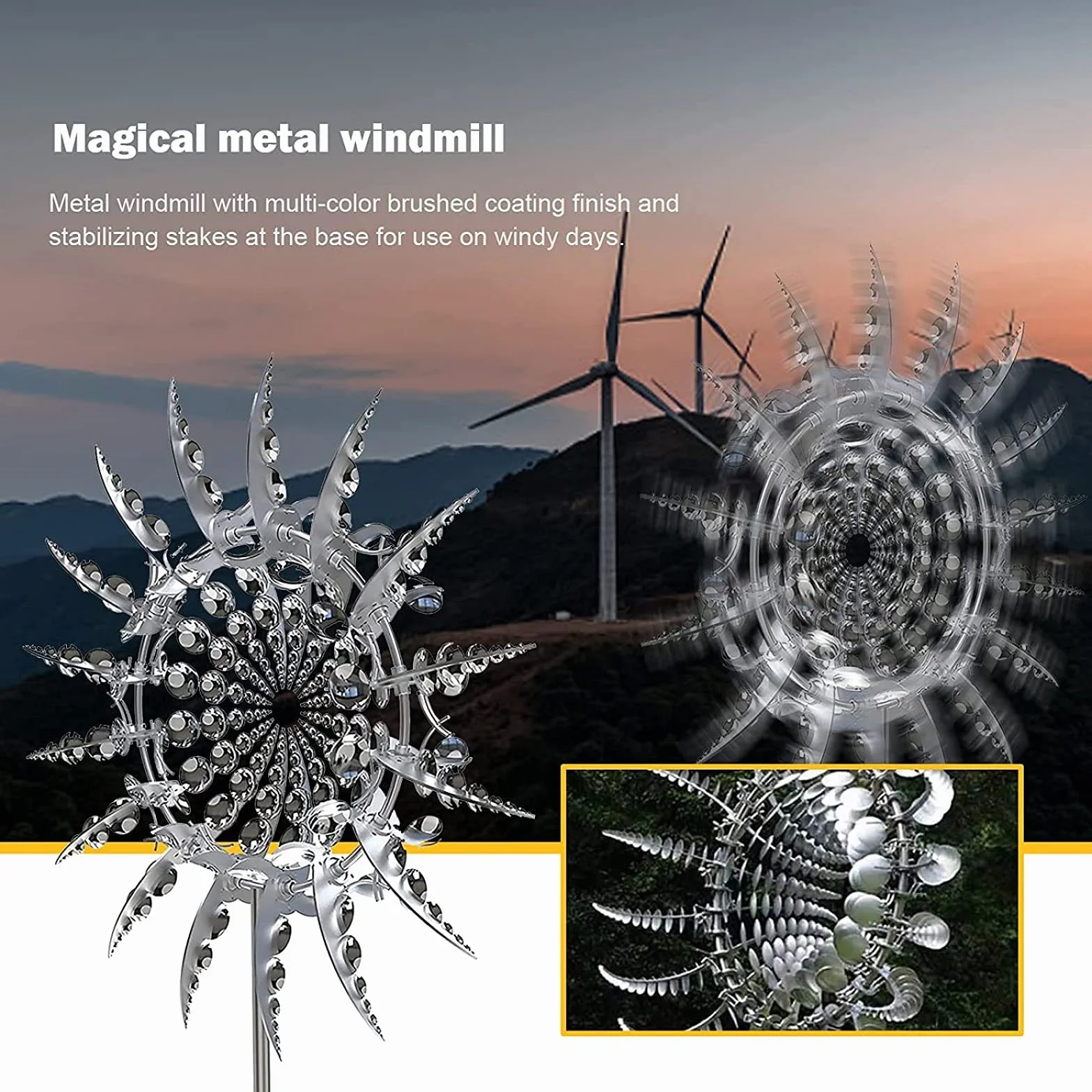 Unique And Magical Metal Windmill - Sculptures Move with The Wind, 3D Wind Powered Kinetic Sculpture, Dynamic Wind Spinner Bidirectional, Kinetic Metal Wind Spinners with Metal Garden Stake