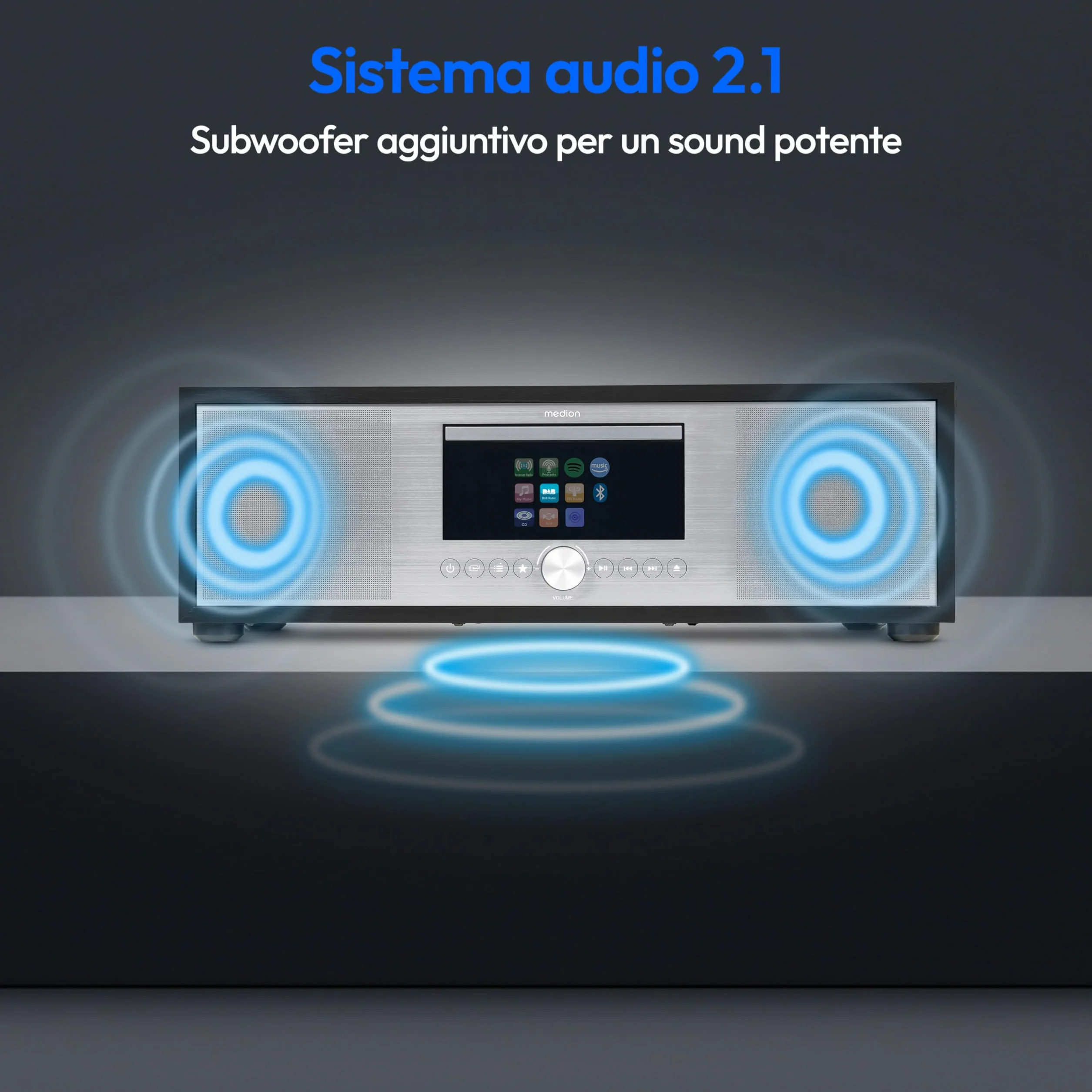 MEDION P66400 All-In-One Stereo System DAB+ CD MP3 Spotify Amazon Music FM USB AUX Subwoofer