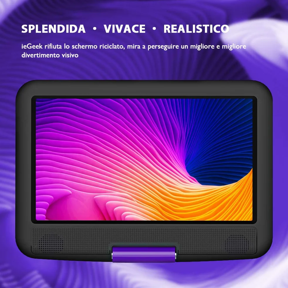 ieGeek 11.5" Lettore DVD portatile schermo girevole 360° batteria ricaricabile 5 ore Viola