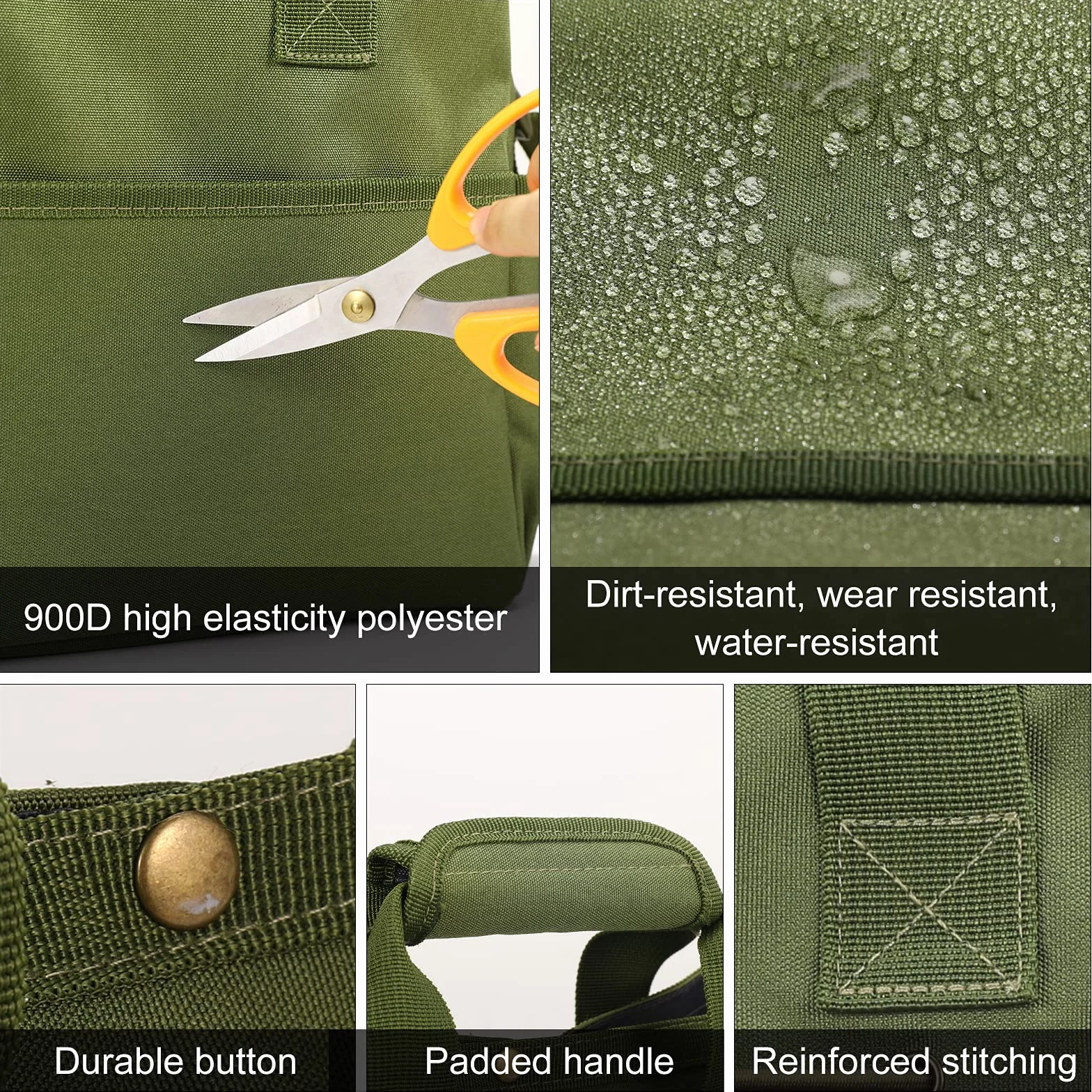 Housolution Borsa Portaoggetti da Giardino con Tracolla Regolabile, Borsa per Attrezzi da Giardinaggio con Manico in Poliestere 900D Multi-Tasca Porta Utensili Grande Capacità per Giardiniere, Verde