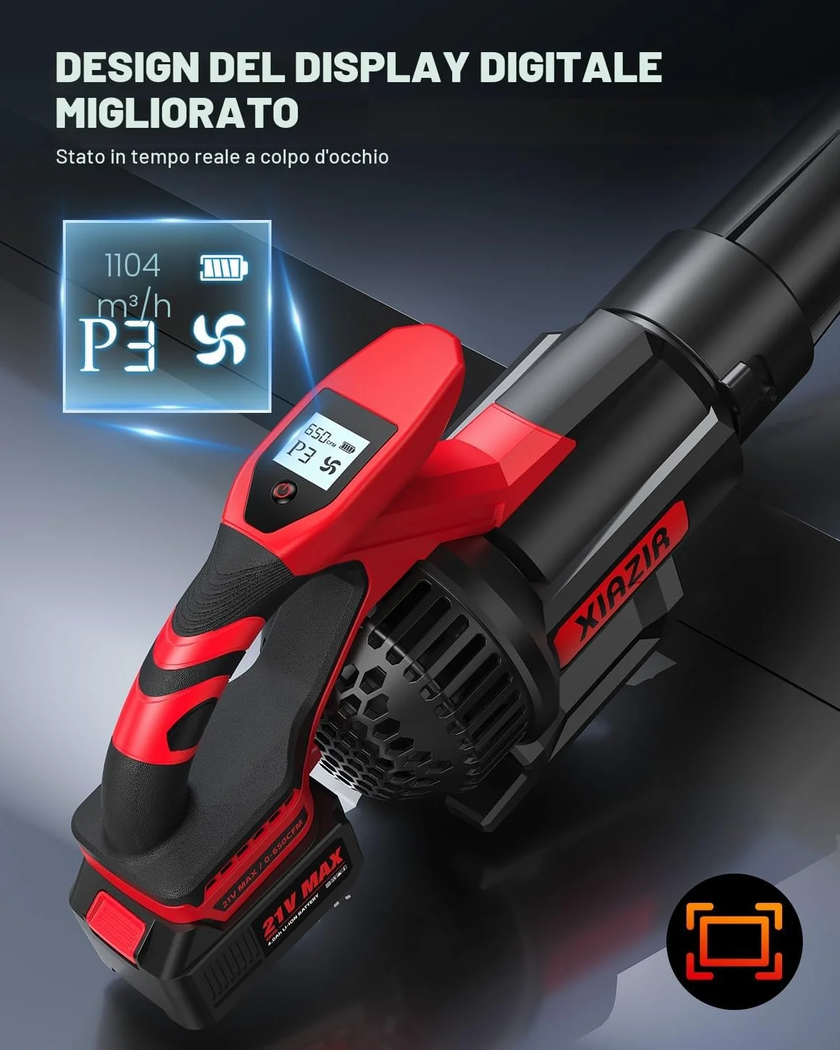 Soffiatore Senza Fili con Display LCD, 3 Velocità, 2×4.0Ah Batterie e Caricabatterie Veloce, Soffiatore Elettrico Leggero per Cura del Giardino, Vialetto, Foglie, Polvere e Neve