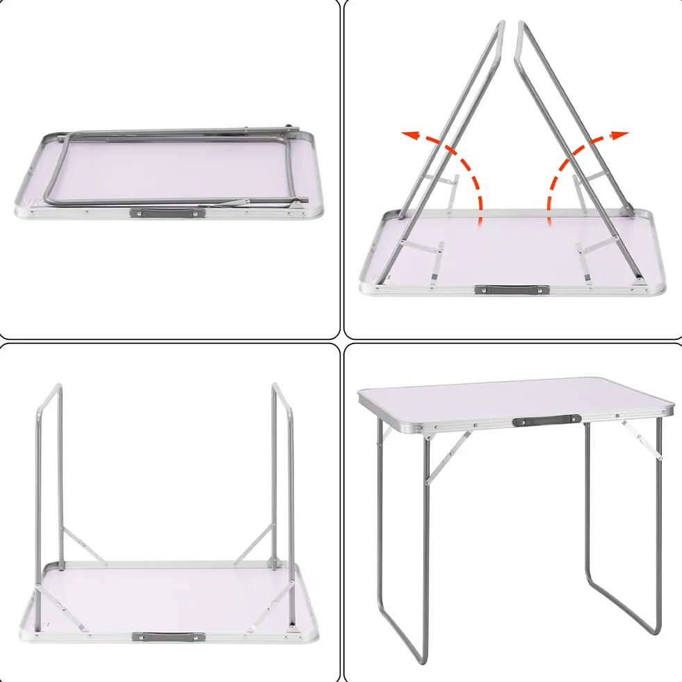 BAKAJI Tavolino Pieghevole da Campeggio Picnic 60x80x68 Alluminio Bianco