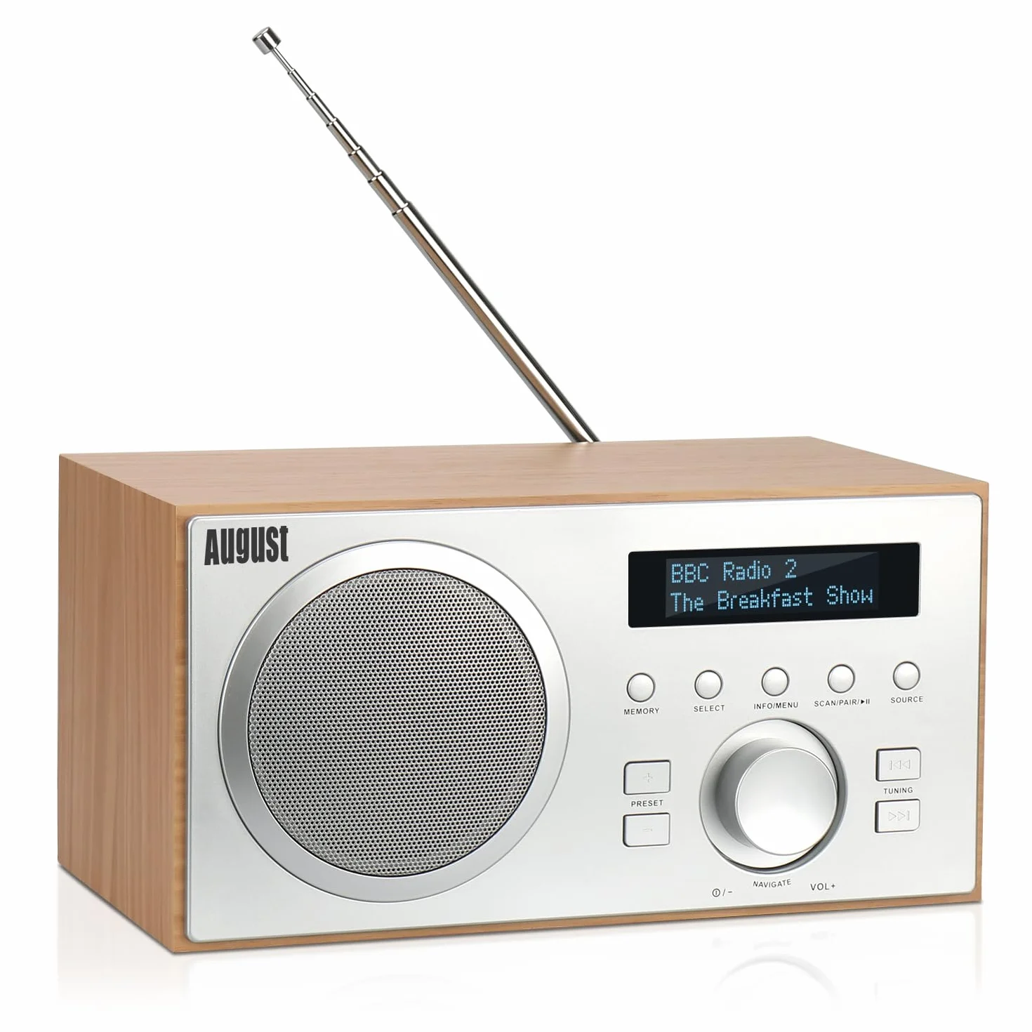 August MB420 Radio DAB/DAB+/FM, Radiosveglia Bluetooth, Subwoofer 5W, USB/Aux - Quercia