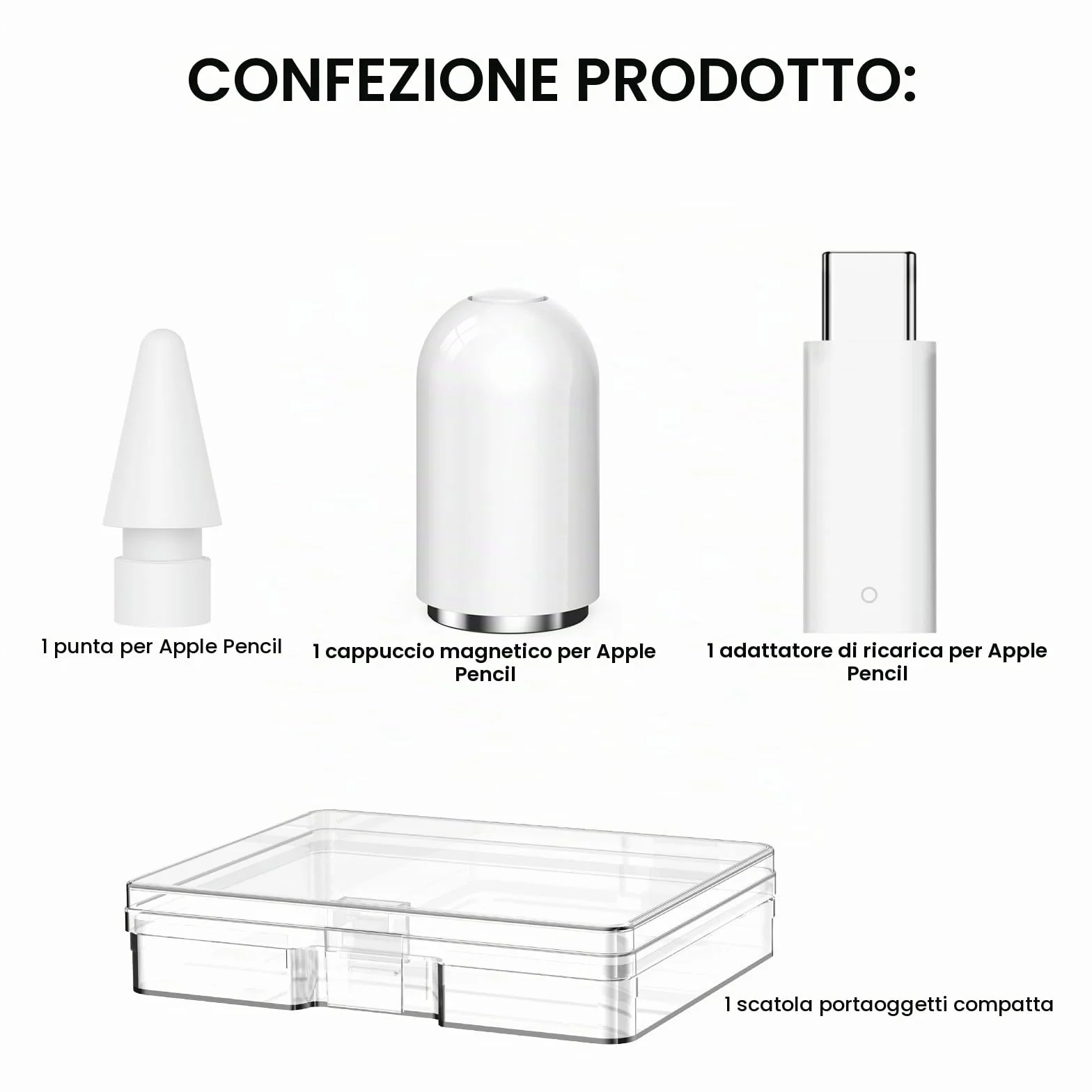 Set Accessori Compatibile Apple Pencil 1a Generazione Tappo Magnetico Adattatore Ricarica Punte Bianco