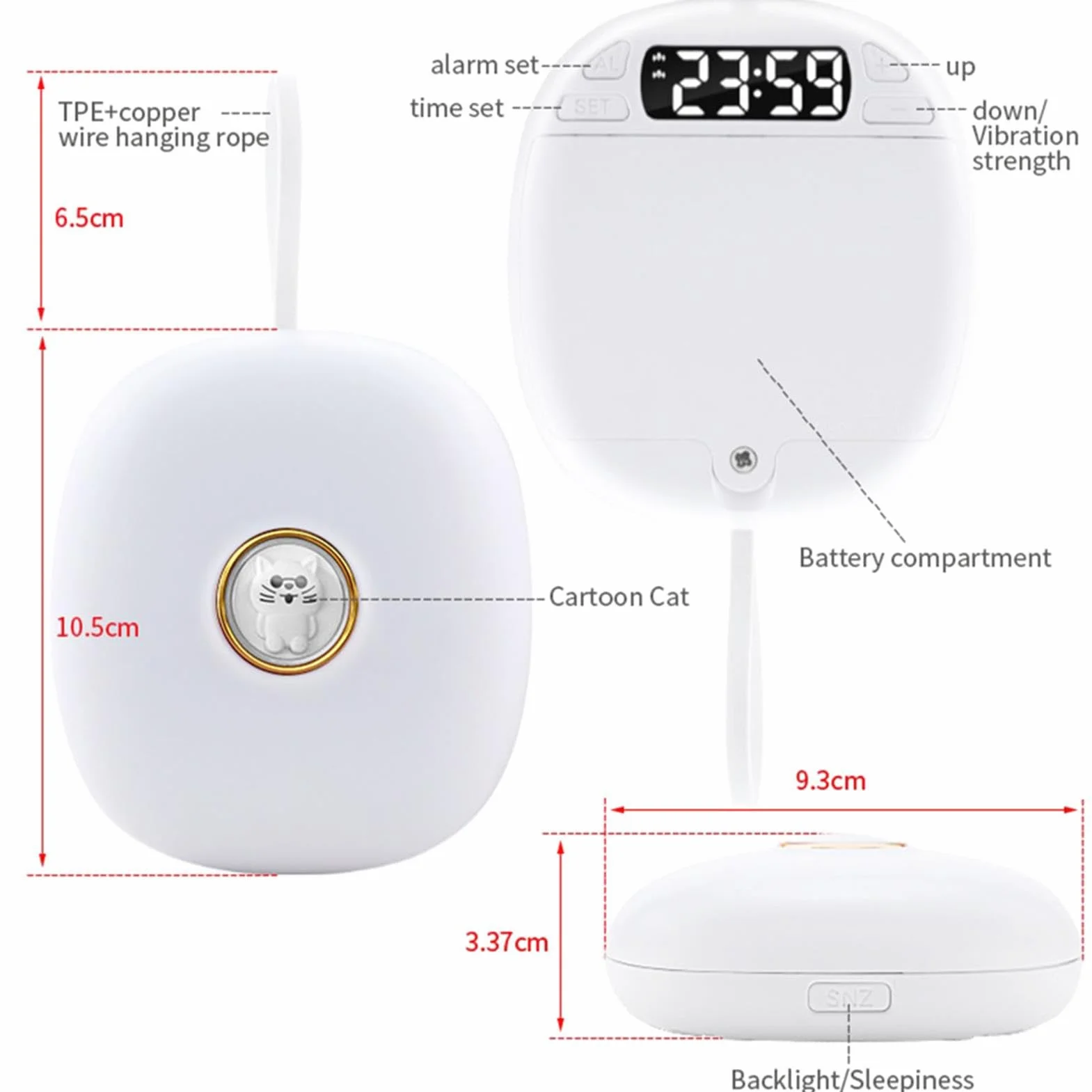 Sveglia a Vibrazione LED Silenziosa con Allarme Potente, Bed Shaker per Non Udenti
