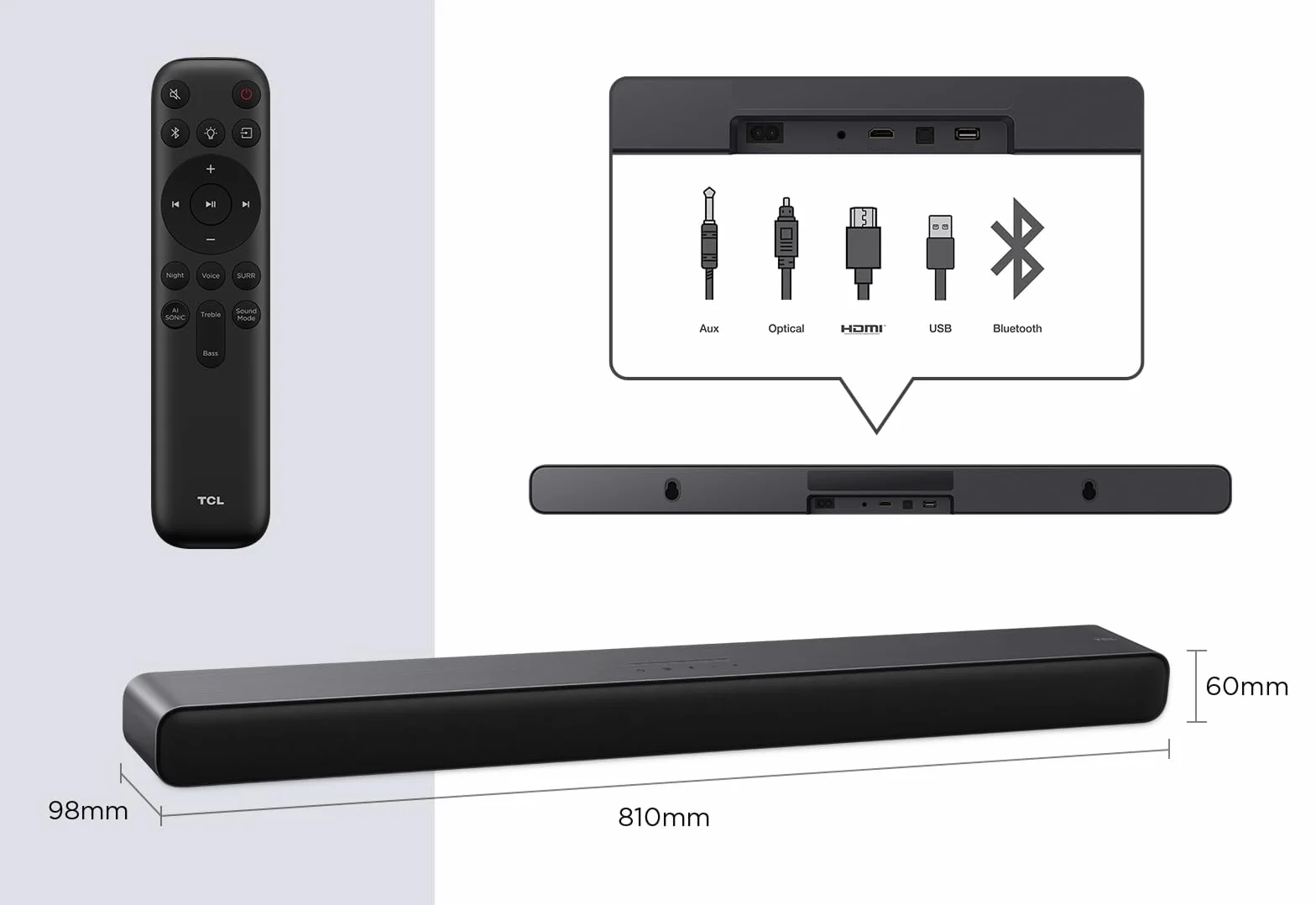 TCL S45HE Soundbar 2.0 100W Dolby Atmos DTS Virtual:X Bluetooth 5.2 HDMI eARC