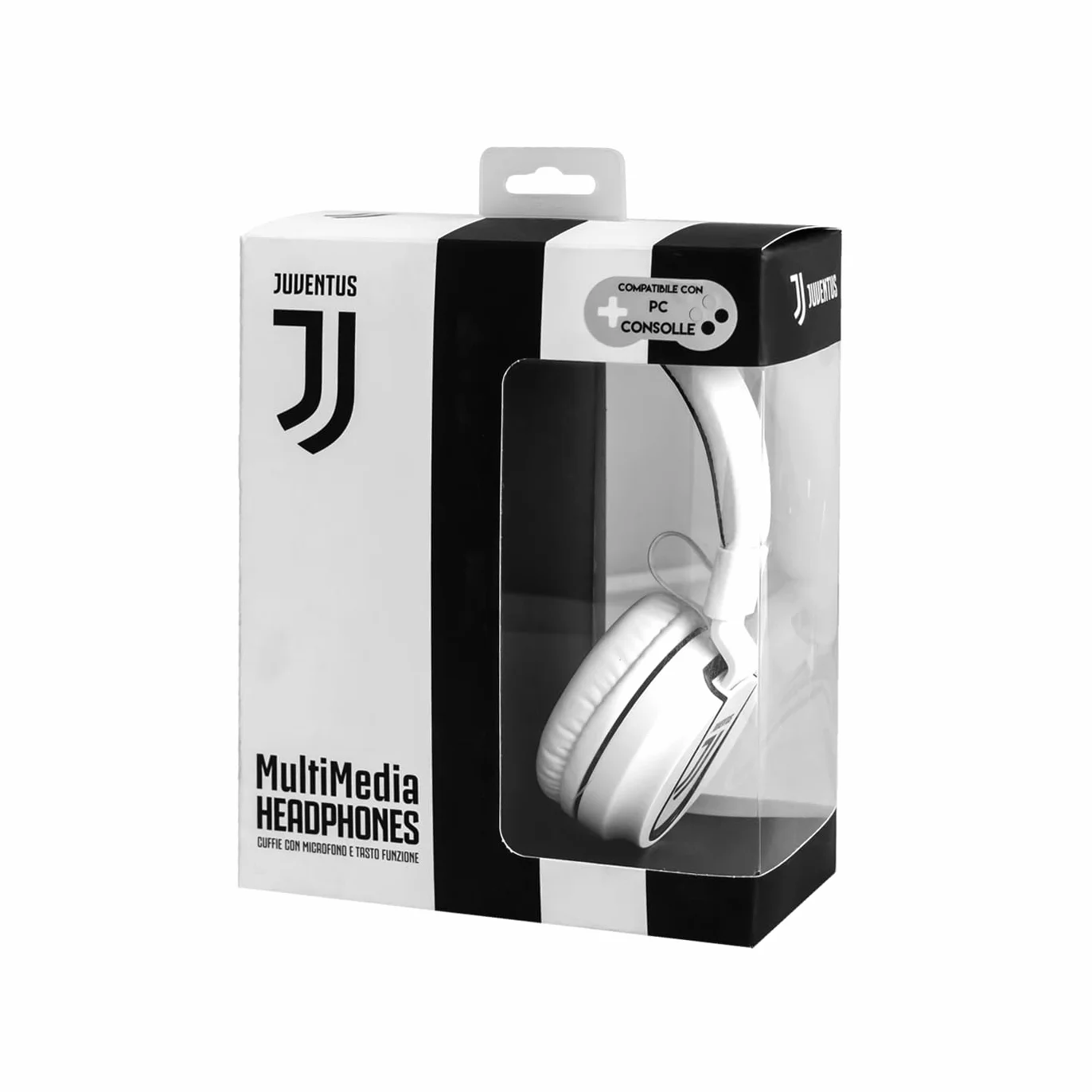 Juventus Football Cuffia On-Ear z mikrofonem, kabel aux, biało-czarna, adapter USB-C