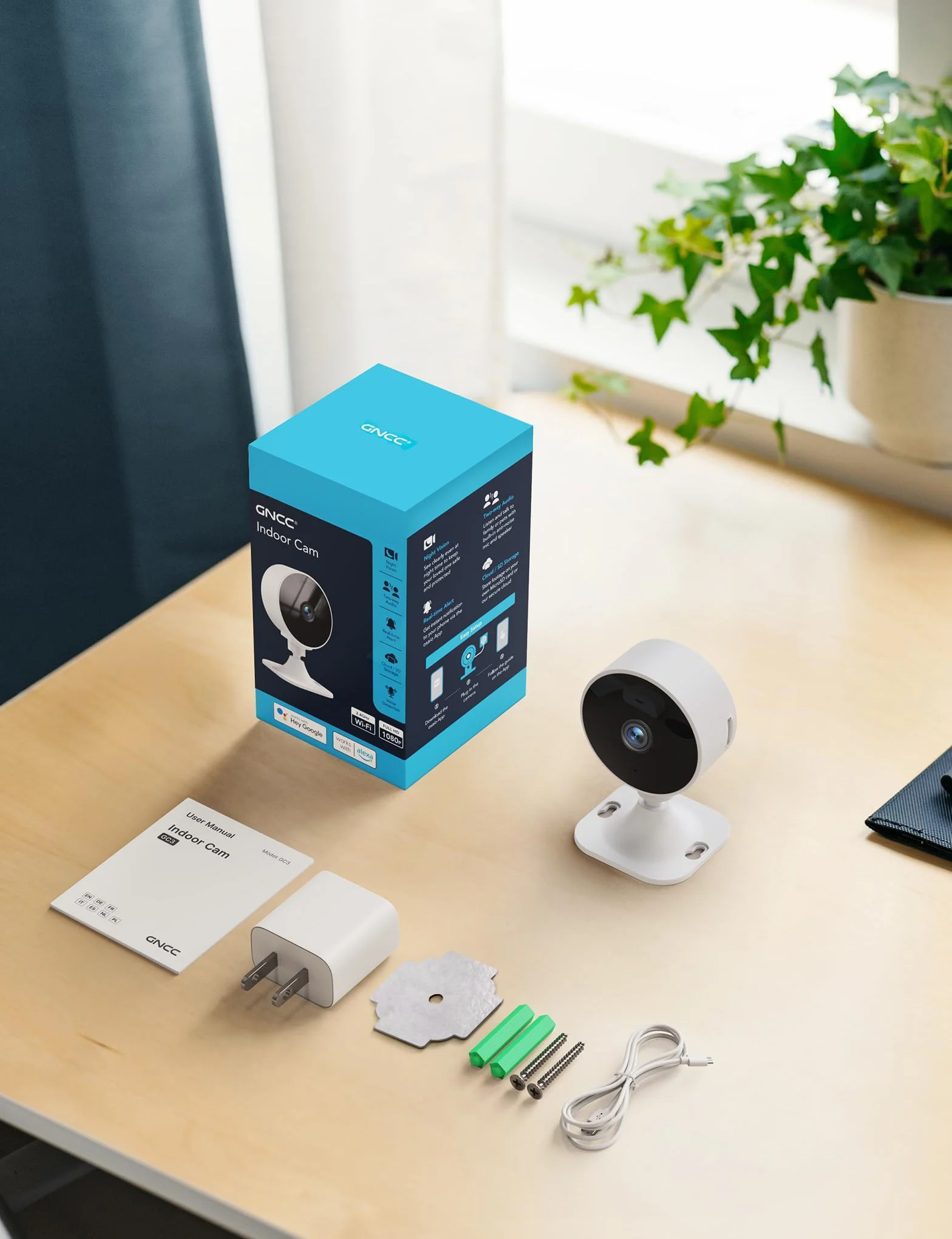 GNCC GC3 Telecamera Interna WiFi 2.4GHz 1080P Rilevamento Movimento Suono MicroSD 128GB