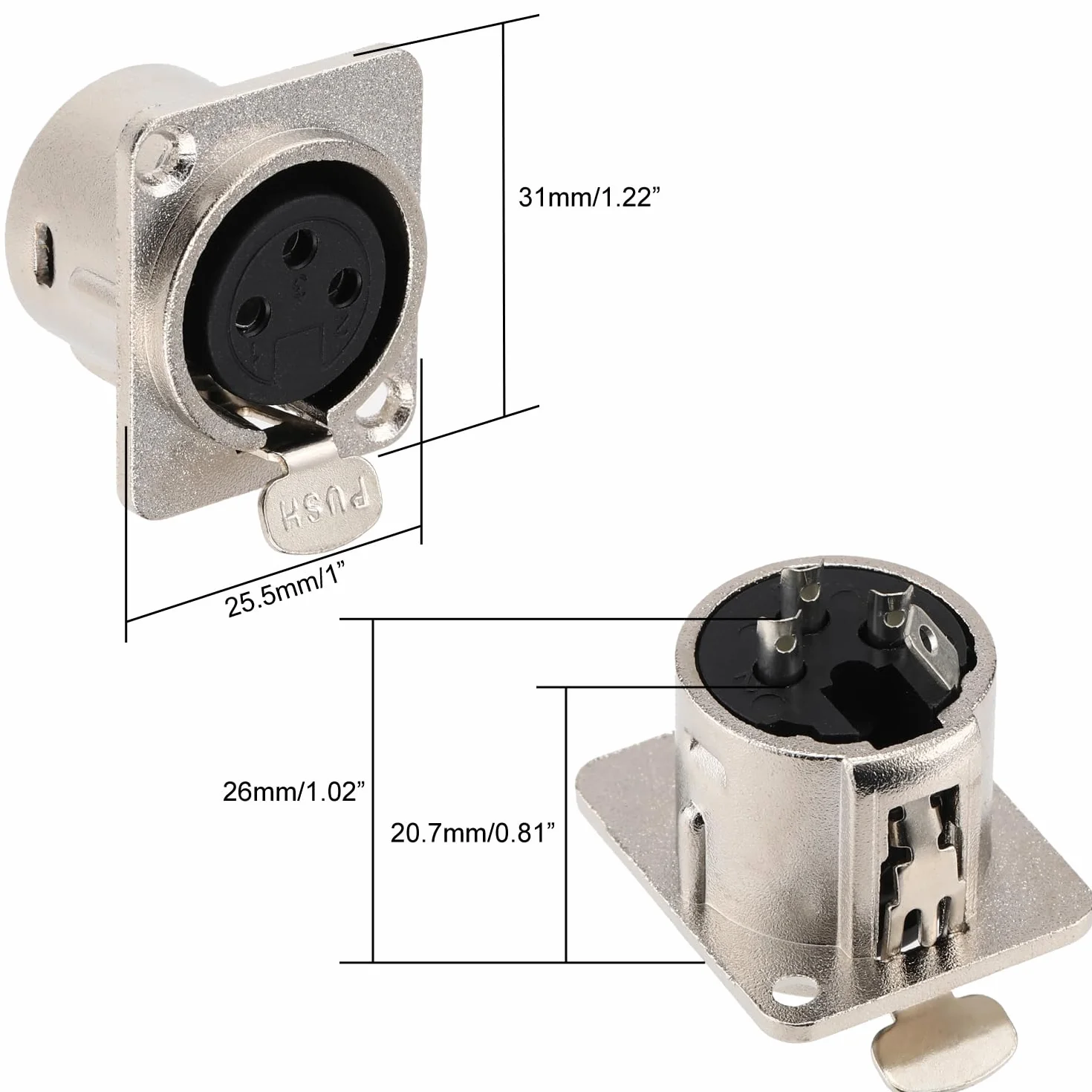 Connettori femmina XLR a 3 pin Greluma per montaggio a pannello, jack femmina, contatti rame placcato nichel, alloggiamento metallo