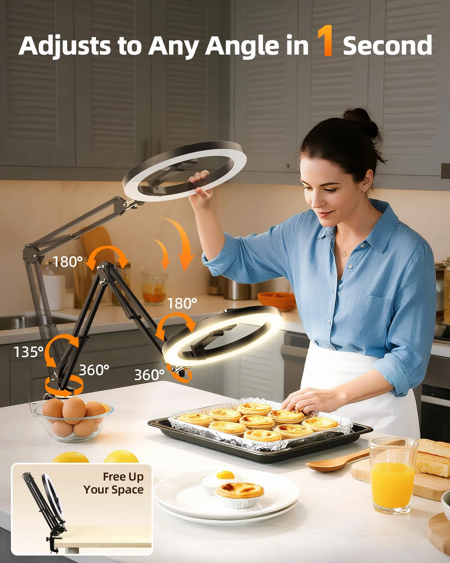 LUXSURE Ring Light 10'' con Braccio Flessibile e Telecomando Bluetooth per Video