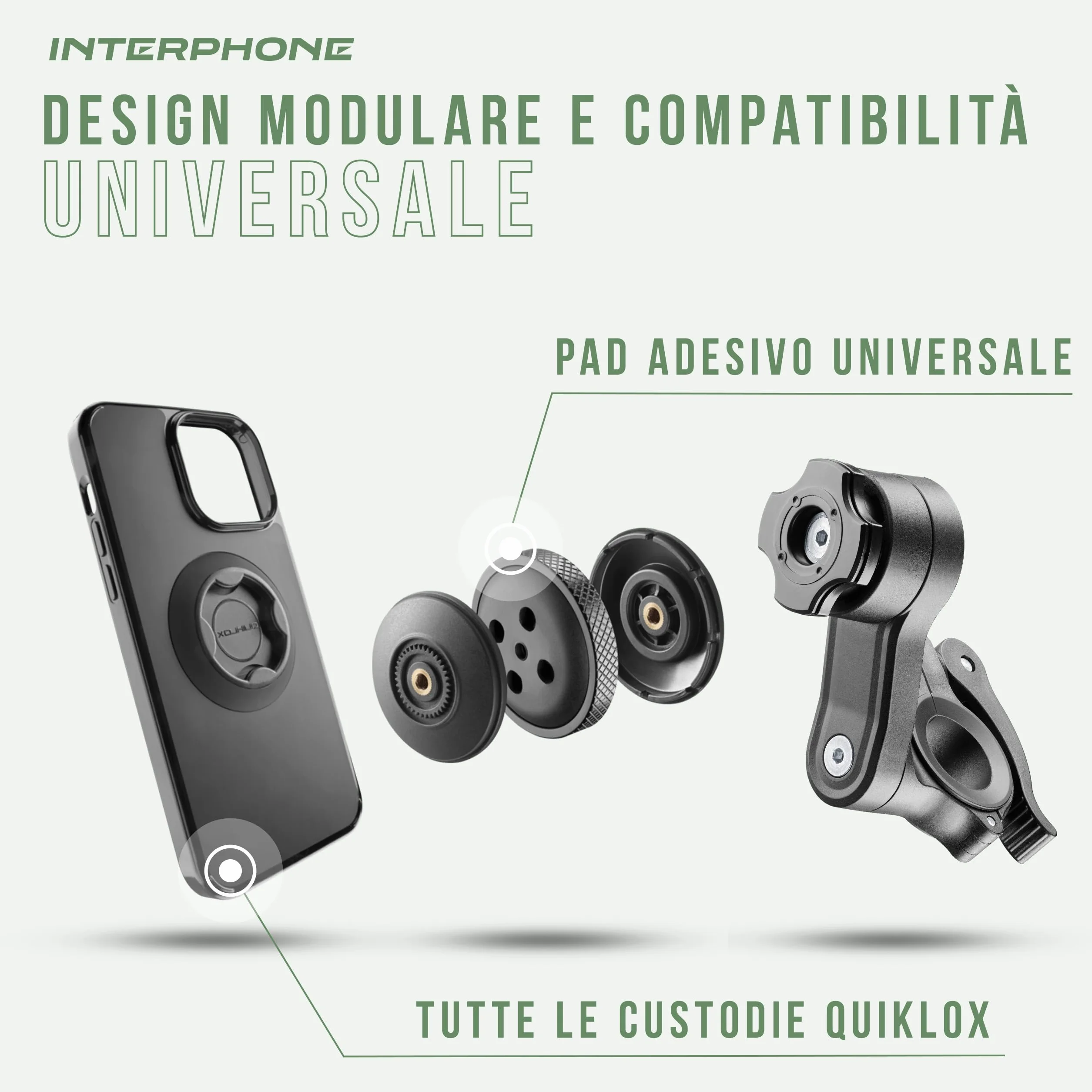 INTERPHONE QUIKLOX Supporto Telefono Moto da Manubrio Universale, Porta Smartphone Modulare con Aggancio Rapido